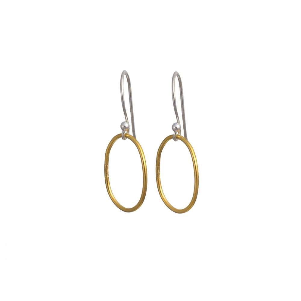 Two Toned Large Oval Gold Plated Silver Earring