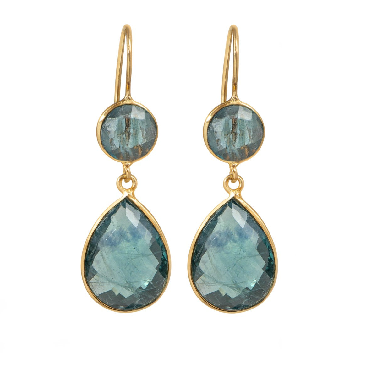 Apatite Gemstone Two Stone Earrings in Gold Plated Sterling Silver - Teardrop