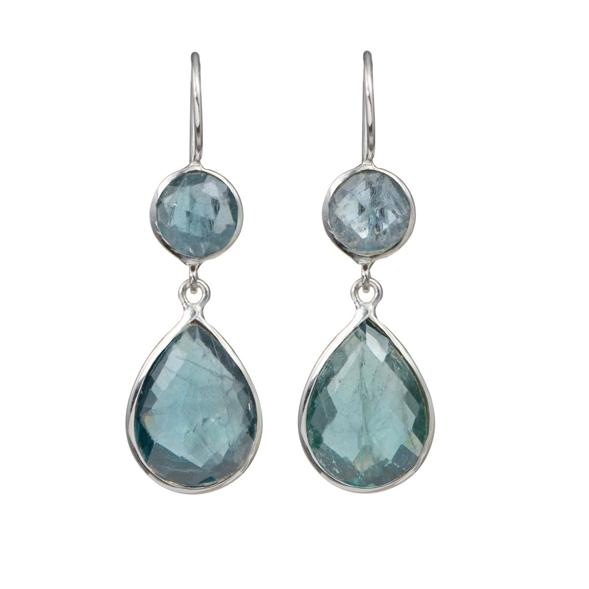 Apatite Gemstone Two Stone Earrings in Sterling Silver - Teardrop