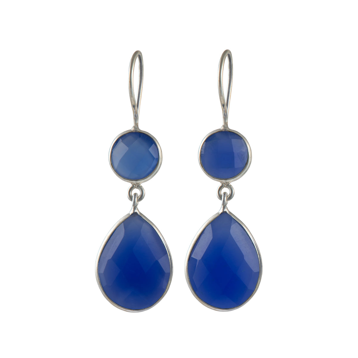 Blue Chalcedony Gemstone Two Stone Earrings in Sterling Silver - Teardrop