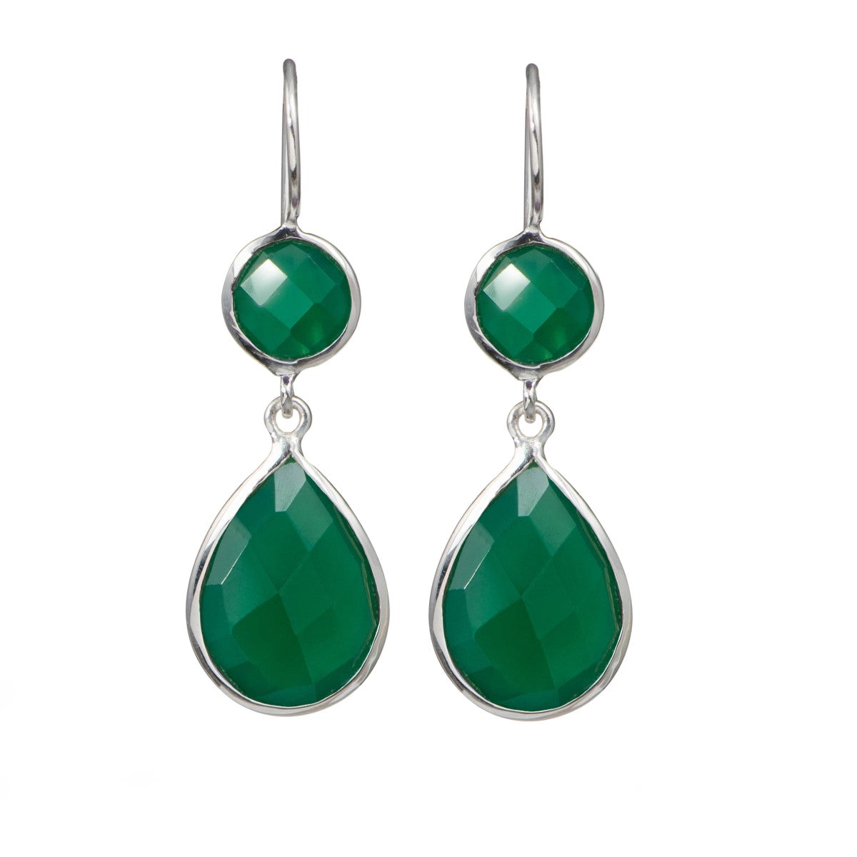 Green Onyx Gemstone Two Stone Earrings in Sterling Silver - Teardrop
