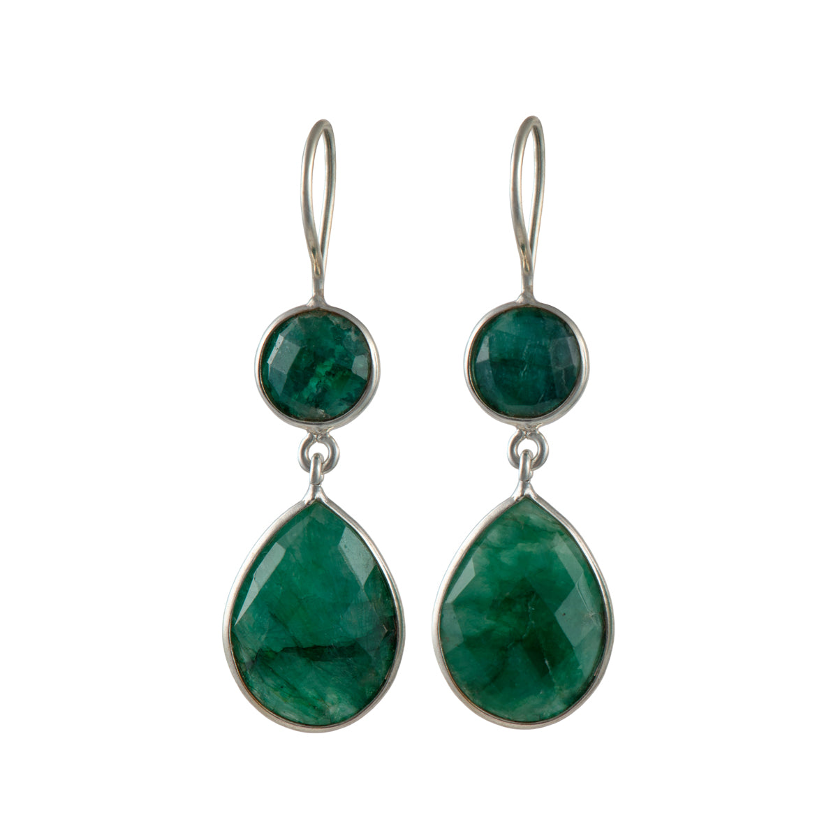 Green Silimanite Gemstone Two Stone Earrings in Sterling Silver - Teardrop