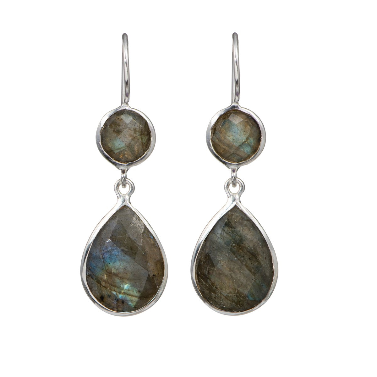 Labradorite Gemstone Two Stone Earrings in Sterling Silver - Teardrop