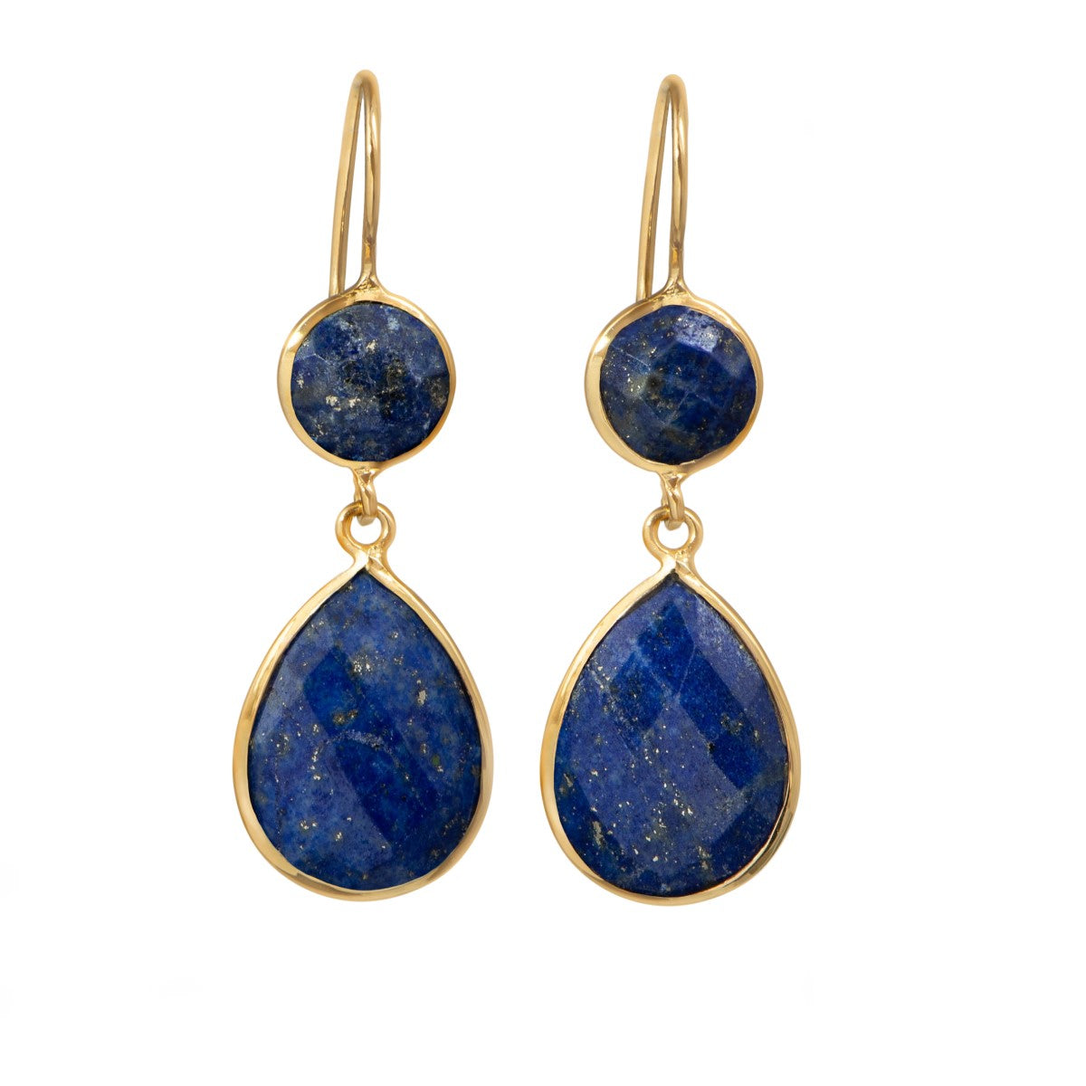 Lapis Lazuli Gemstone Two Stone Earrings in Gold Plated Sterling Silver - Teardrop