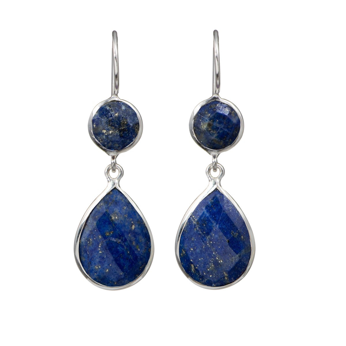 Lapis Lazuli Gemstone Two Stone Earrings in Sterling Silver - Teardrop