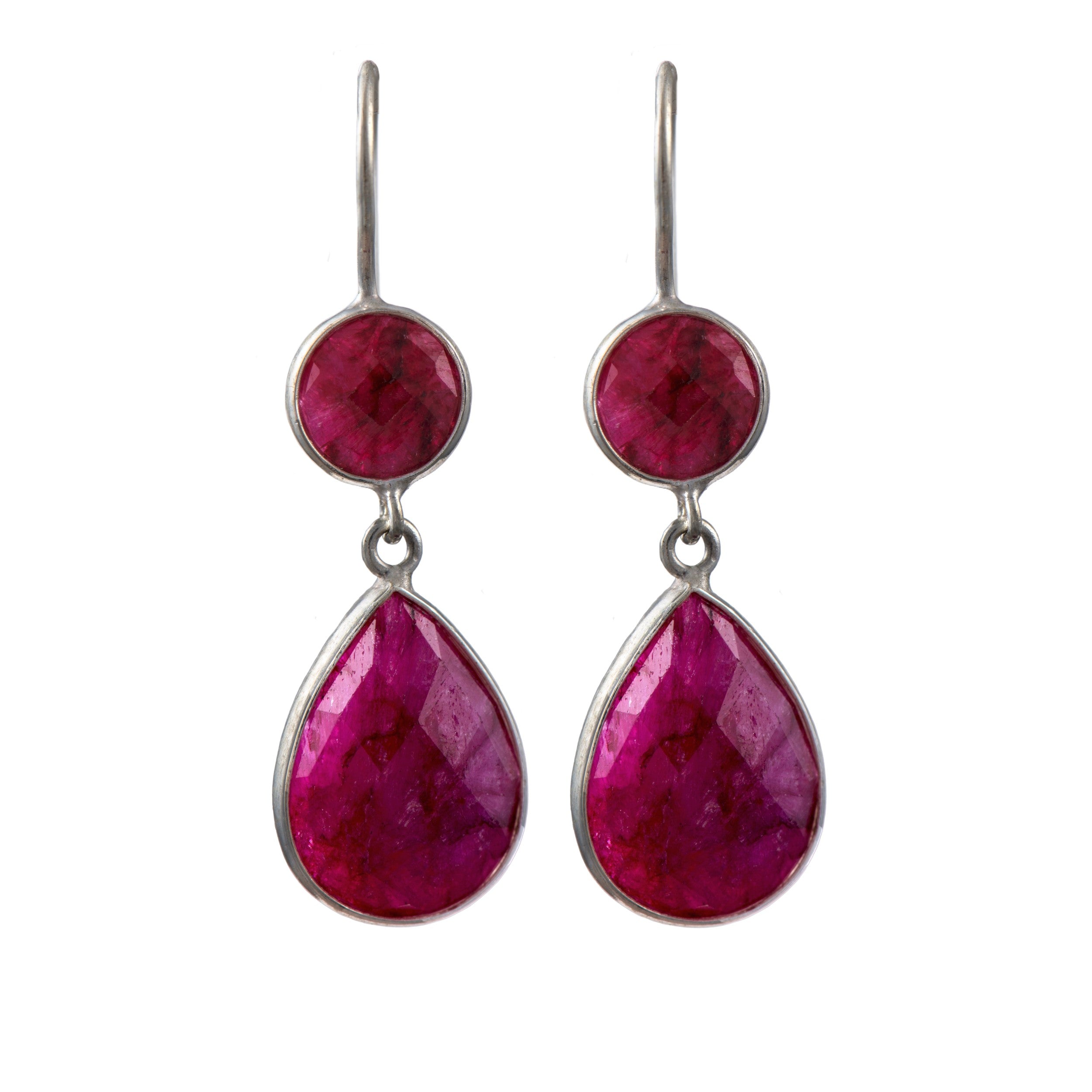 Ruby Quartz Gemstone Two Stone Earrings in Sterling Silver - Teardrop