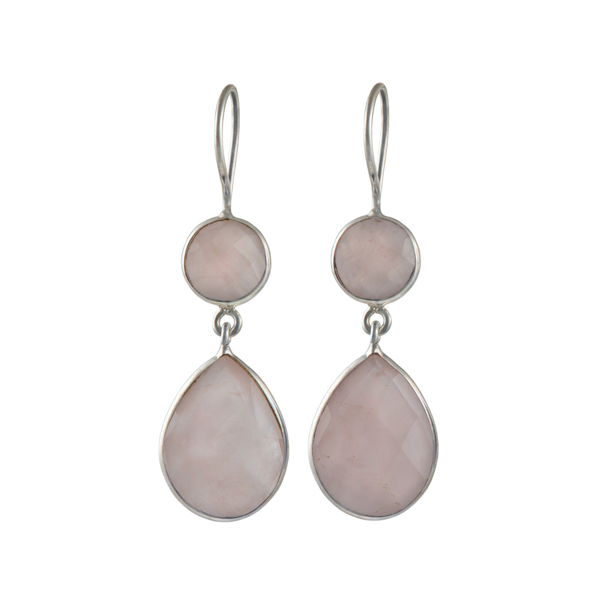 Rose Quartz Gemstone Two Stone Earrings in Sterling Silver - Teardrop