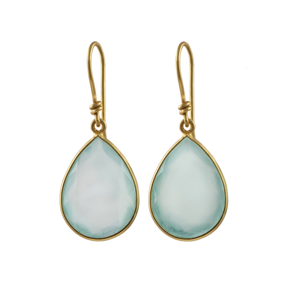 Gold Plated Semiprecious Stone Tear Drop Earrings