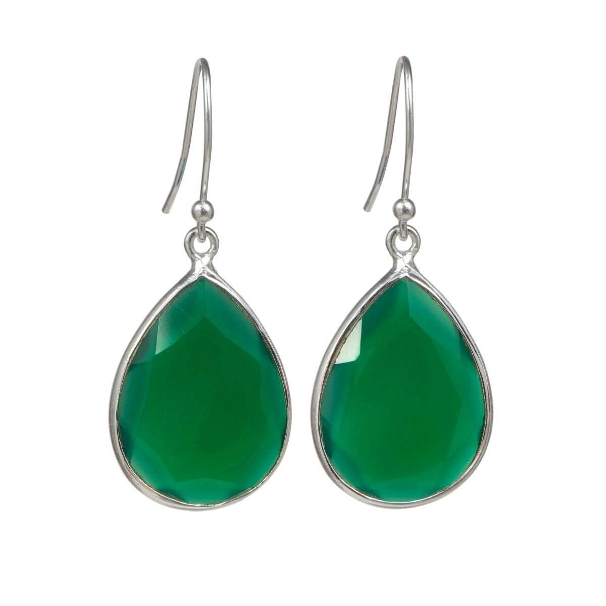 Green Onyx Sterling Silver Earrings with a Tear Drop Shaped Gemstone