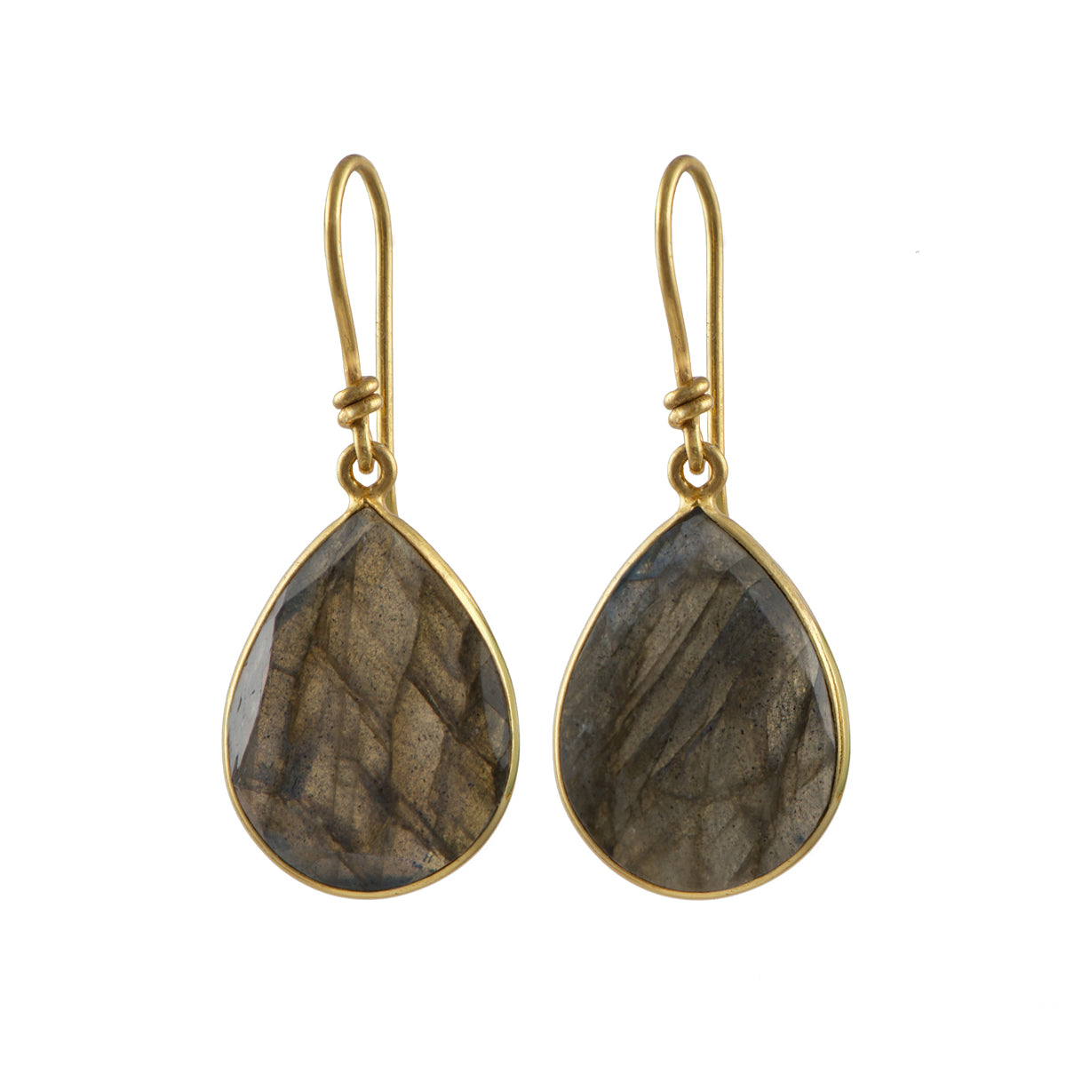 Labradorite Gold Plated Sterling Silver Earrings with a Tear Drop Shaped Gemstone