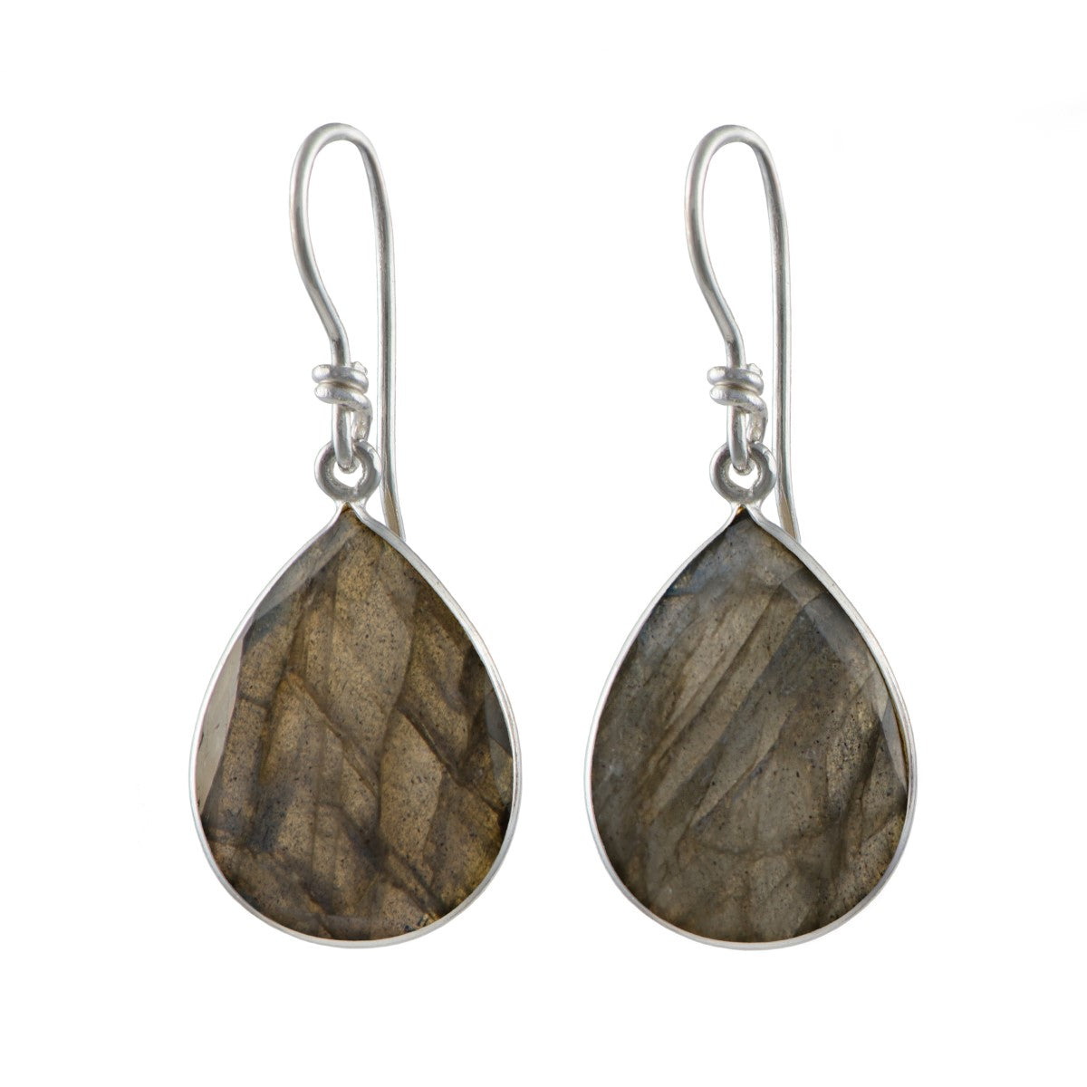 Labradorite Sterling Silver Earrings with a Tear Drop Shaped Gemstone