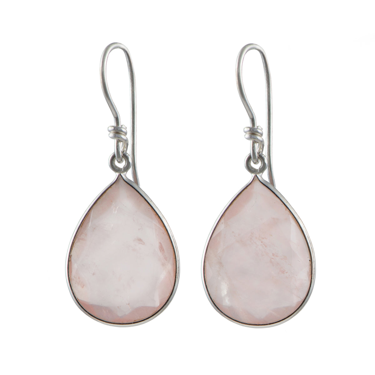 Rose Quartz Sterling Silver Earrings with a Tear Drop Shaped Gemstone