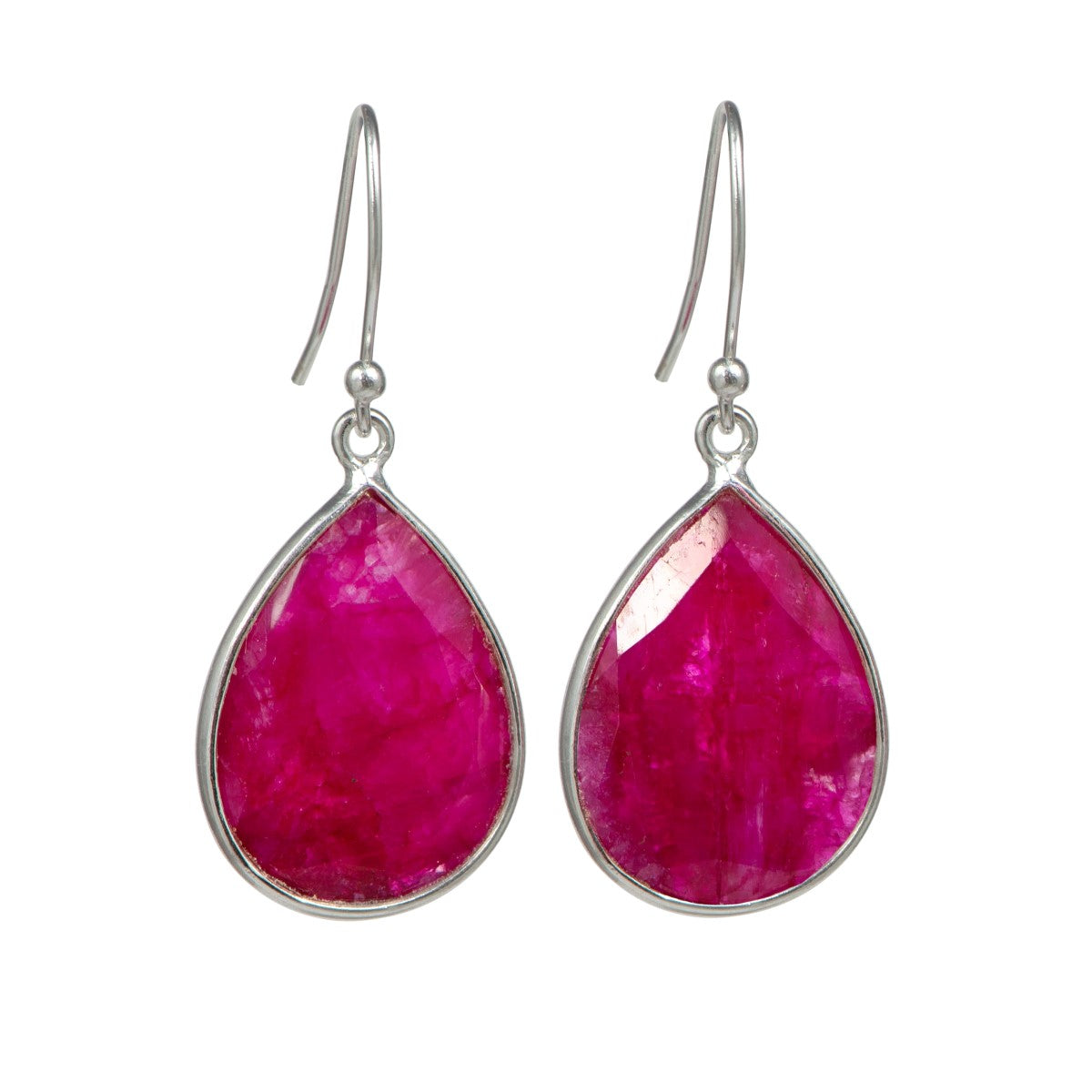 Ruby Quartz Sterling Silver Earrings with a Tear Drop Shaped Gemstone