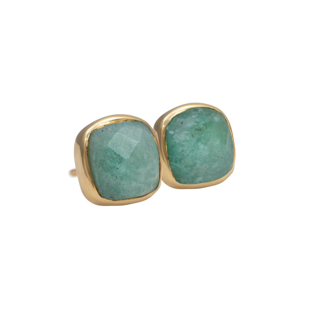 Faceted Square Amazonite Gemstone Stud Earrings in Gold Plated Sterling Silver