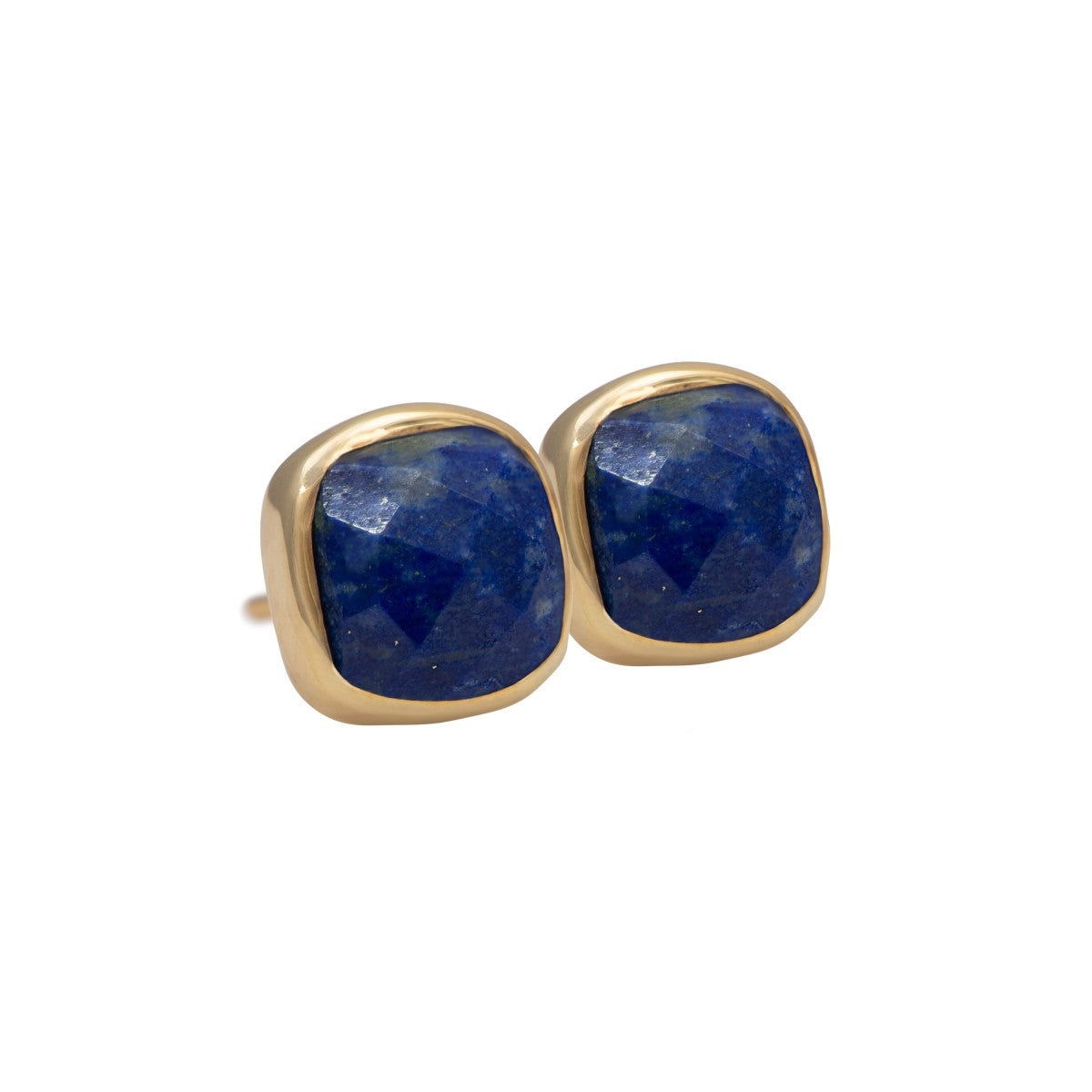 Faceted Square Lapis Lazuli Gemstone Stud Earrings in Gold Plated Sterling Silver