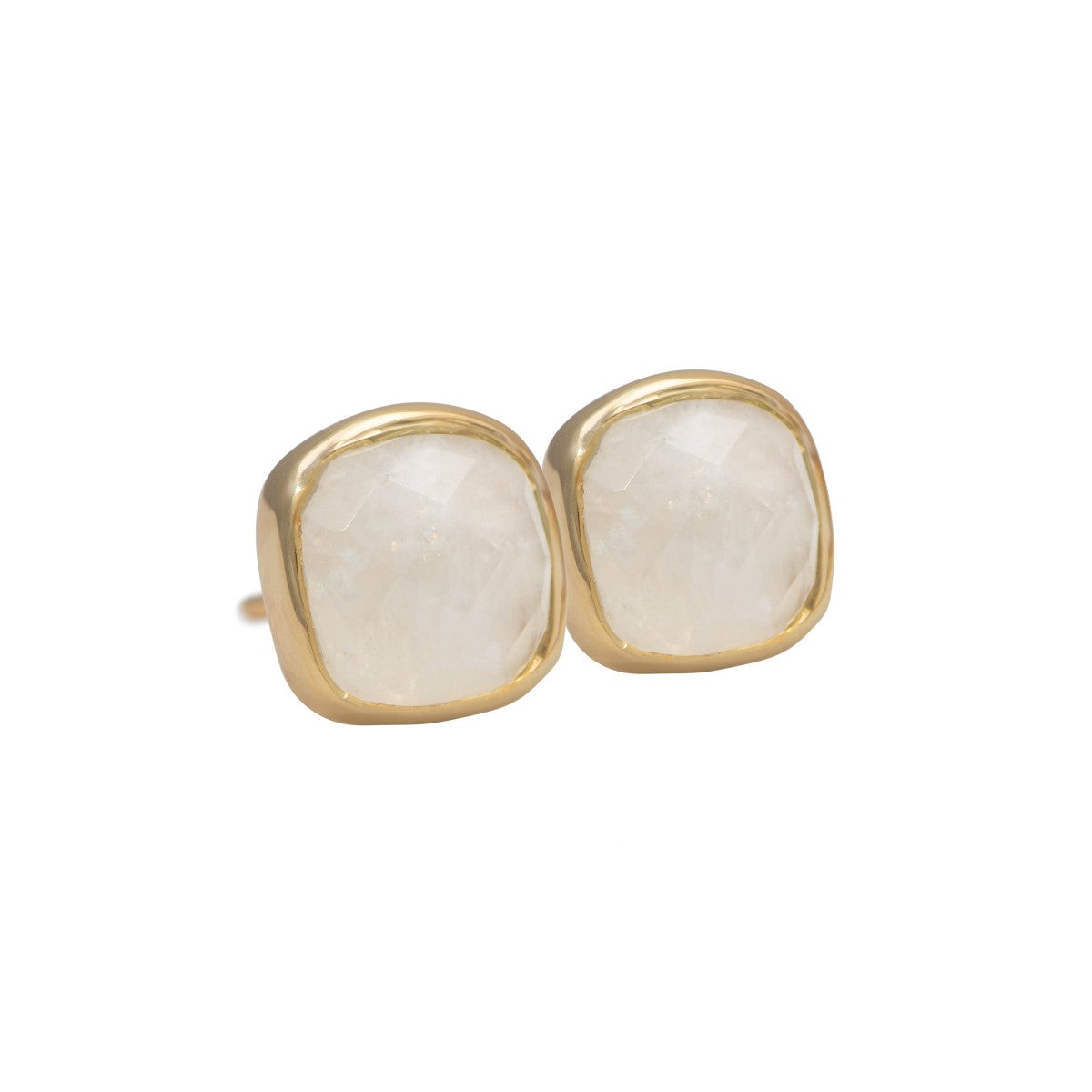 Faceted Square Moonstone Gemstone Stud Earrings in Gold Plated Sterling Silver