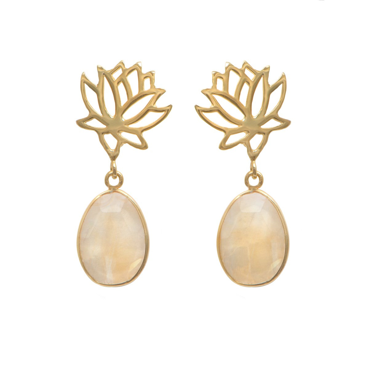 Lotus Earrings in Gold Plated Sterling Silver with a Citrine Gemstone Drop