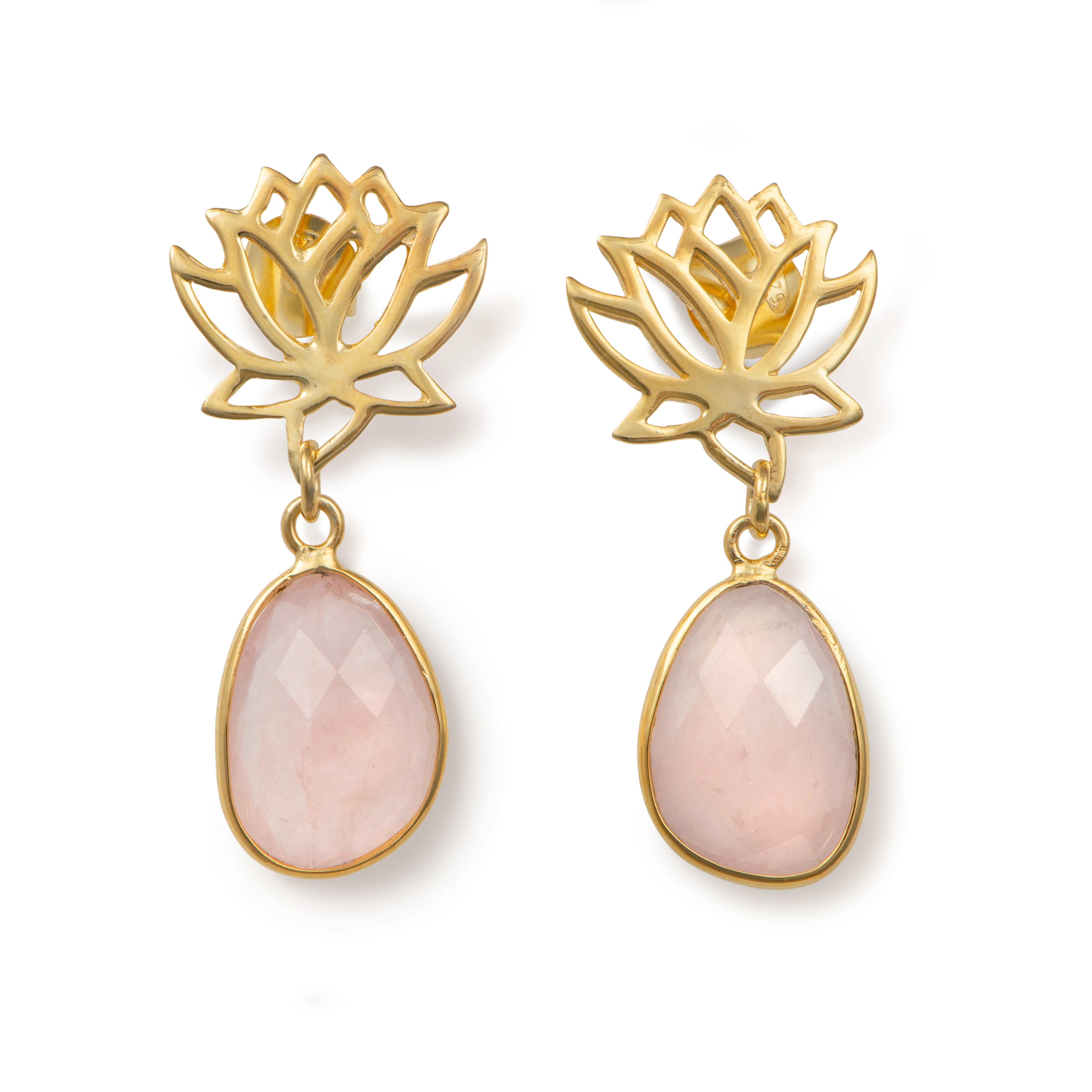 Gold Plated Silver Rose Quartz Gemstone Earring