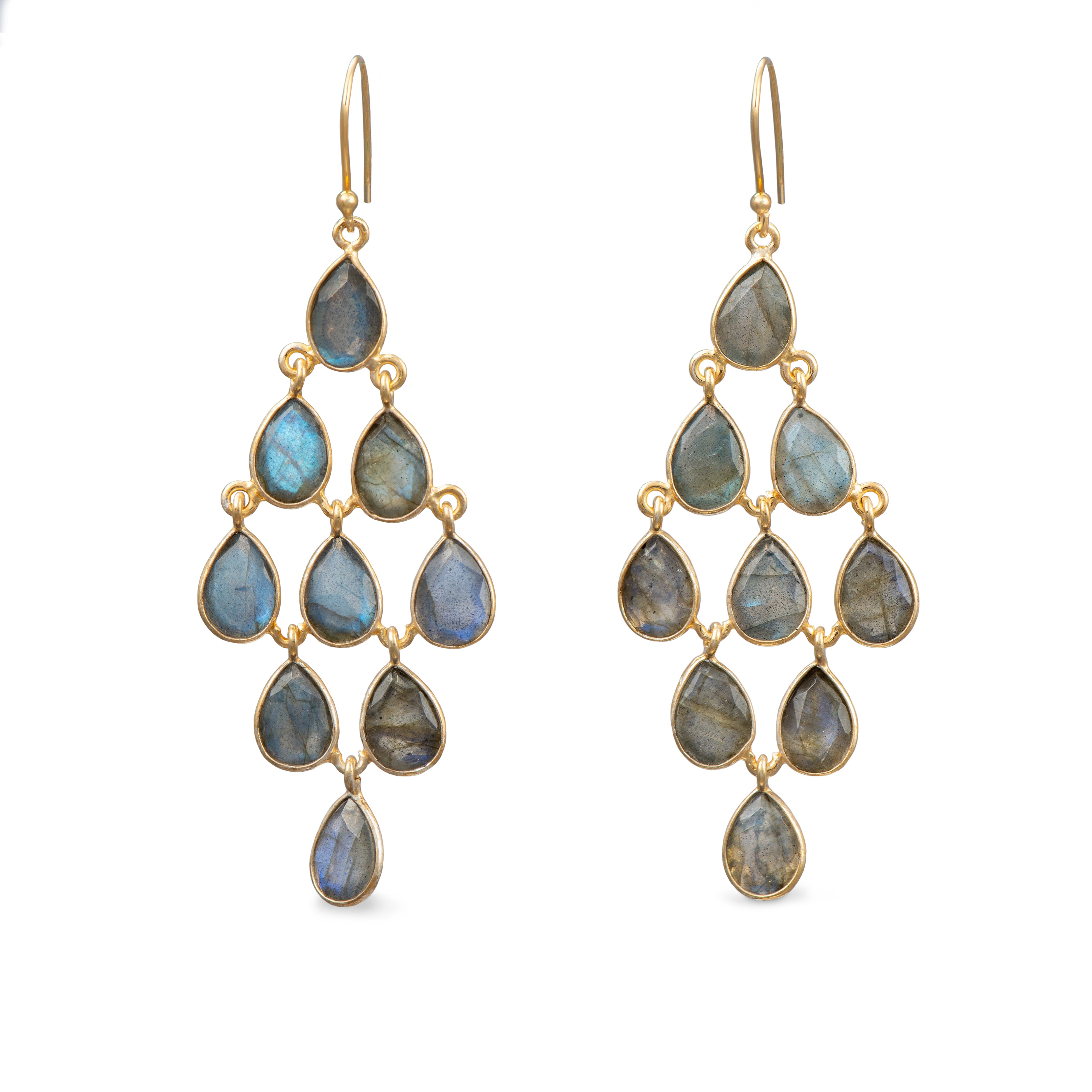Gold Plated Sterling Silver Chandelier Earrings with Natural Gemstones  - Labradorite