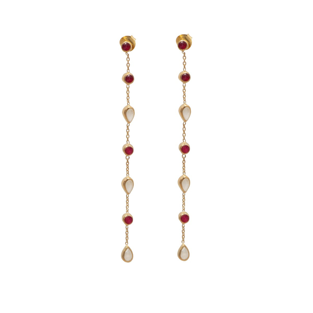 Ruby Quartz and Moonstone Earring