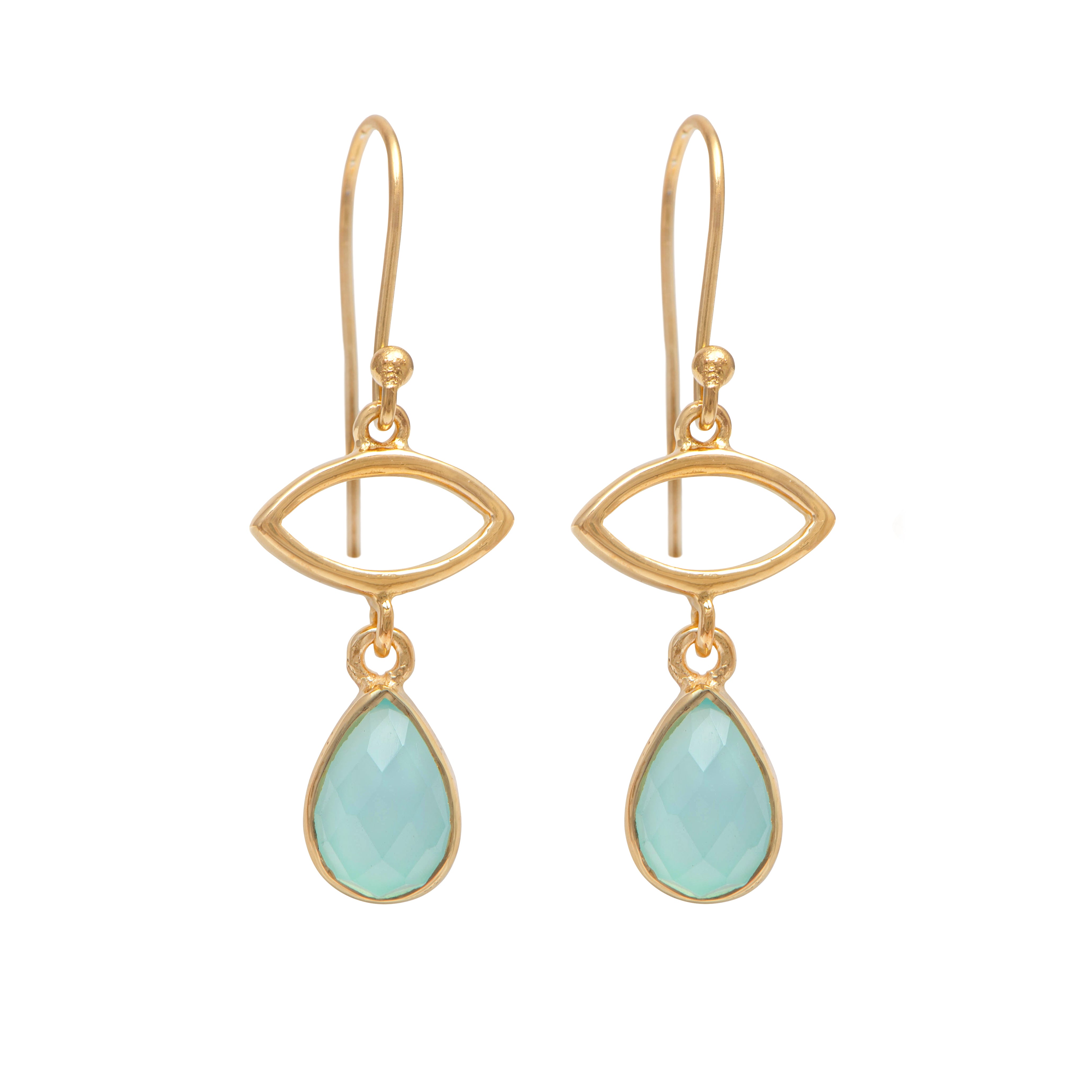 Gold Plated Drop Earrings with Aqua Chalcedony Gemstone