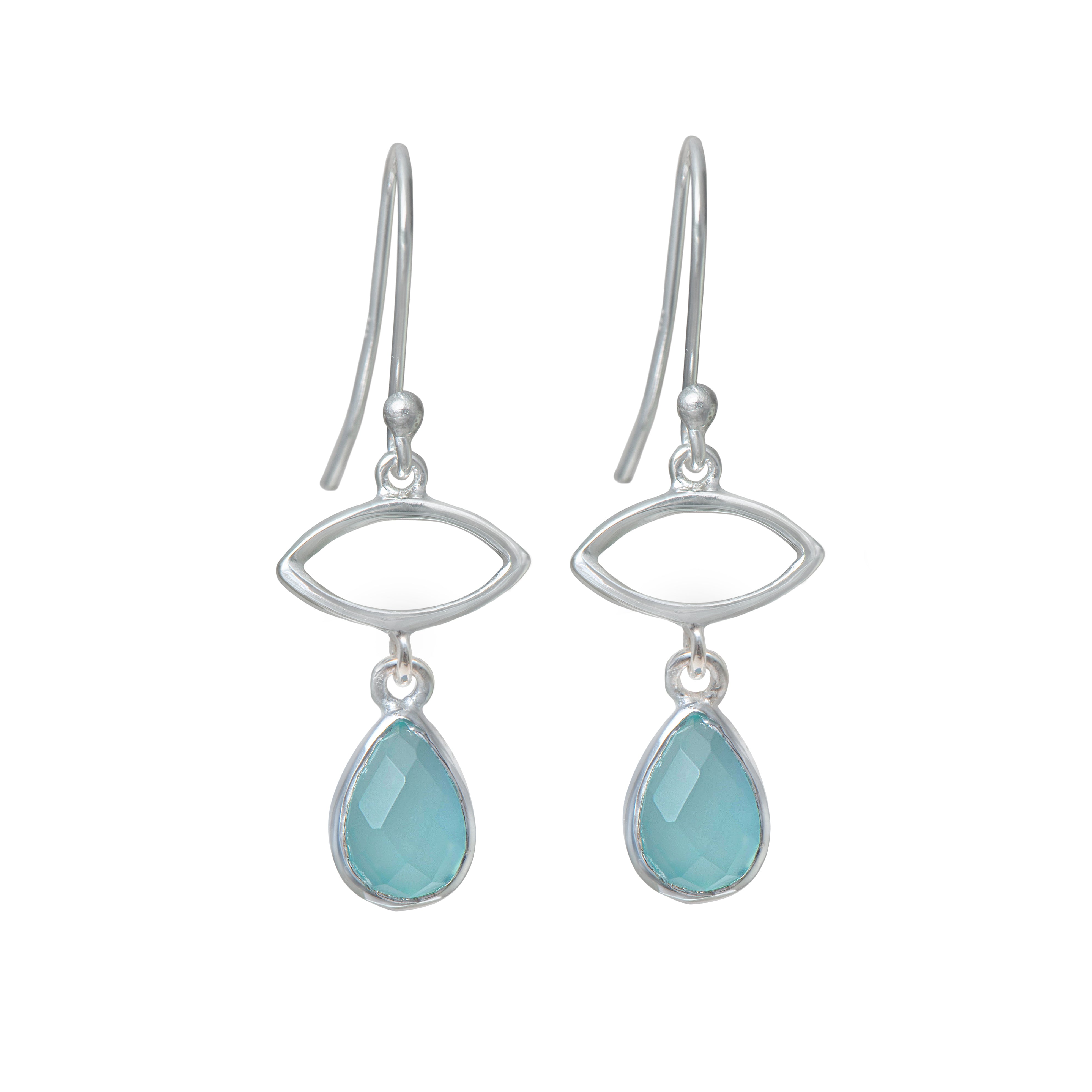 Silver Drop Earrings with Aqua Chalcedony Gemstone