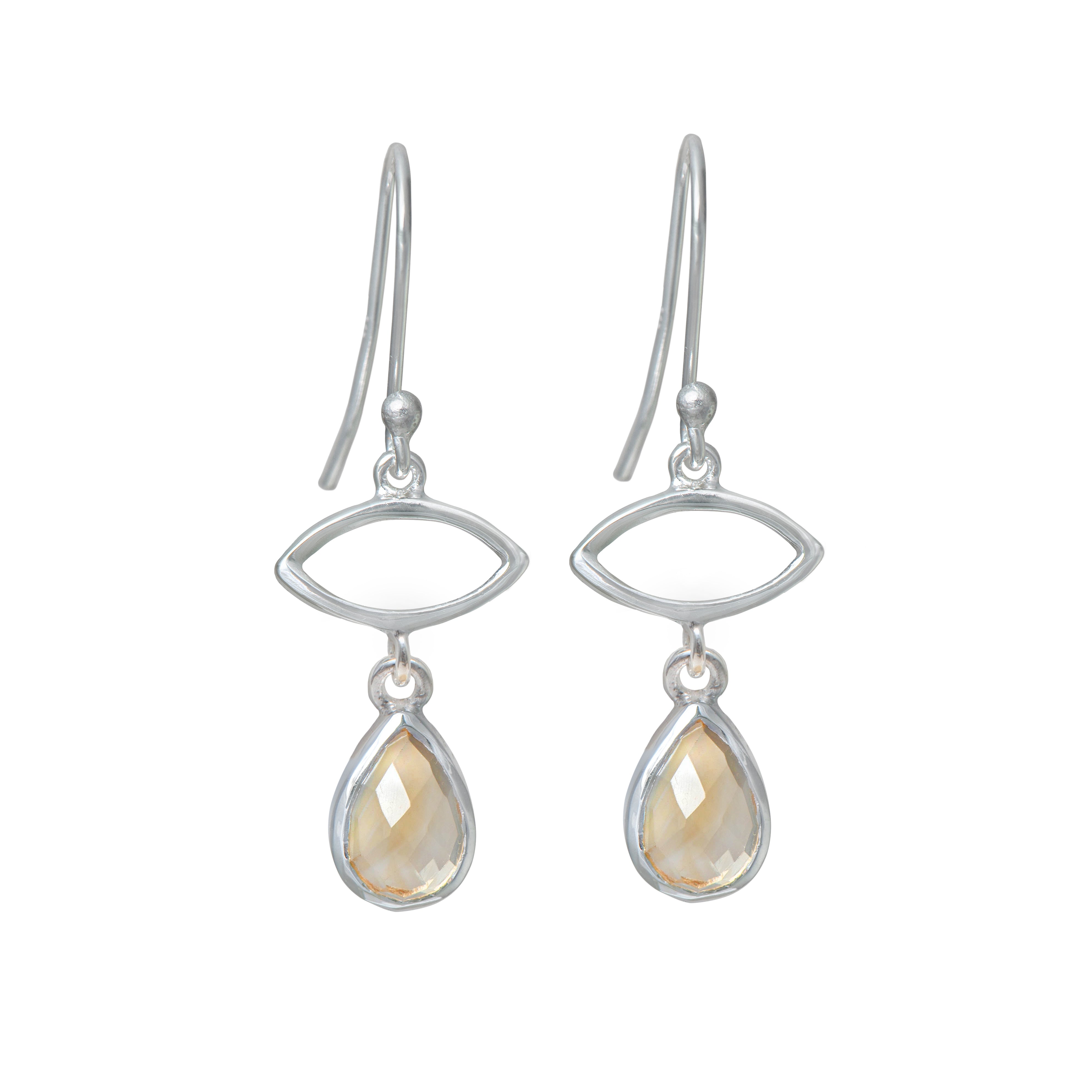 Silver Drop Earrings with Citrine Gemstone