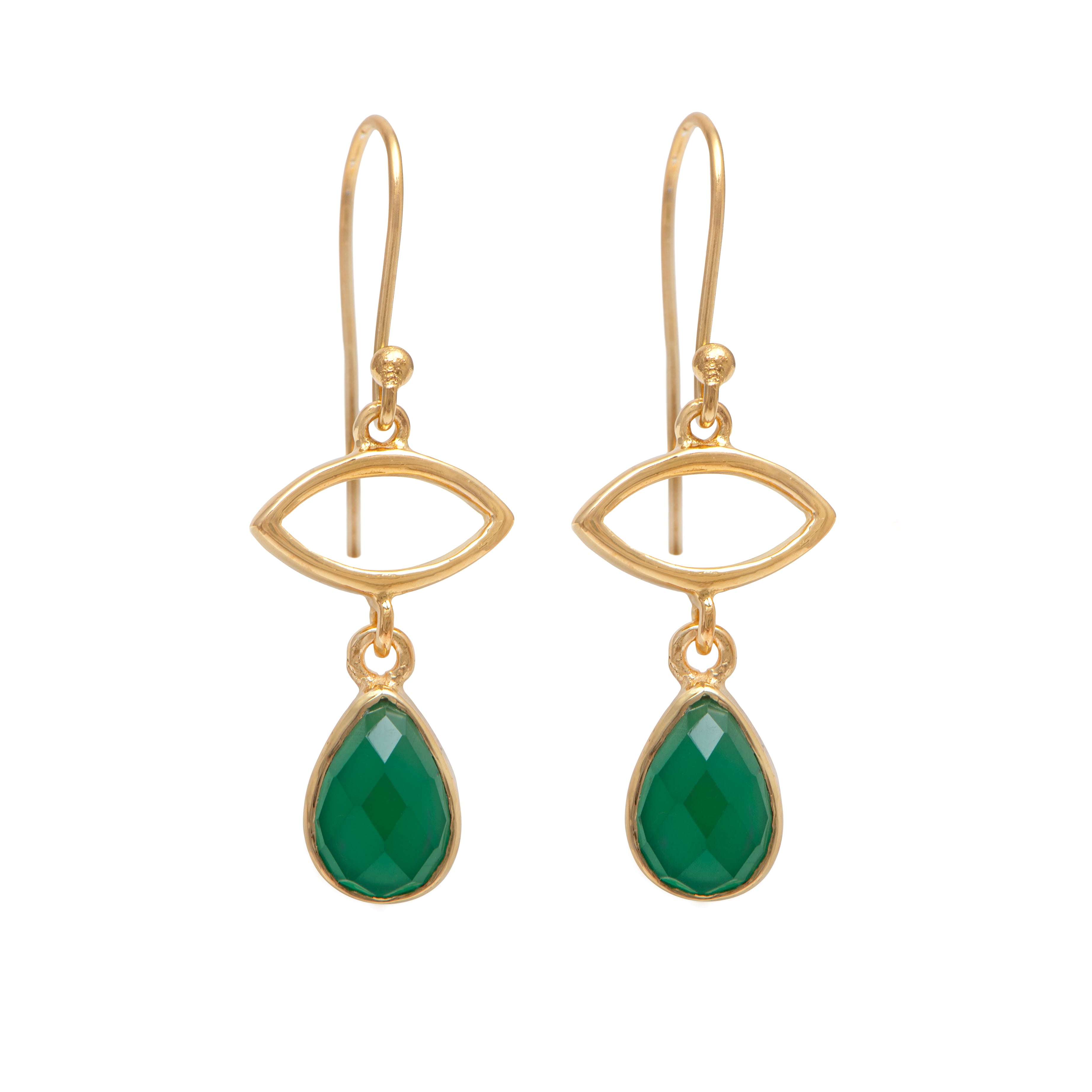Gold Plated Drop Earrings with Green Onyx Gemstone