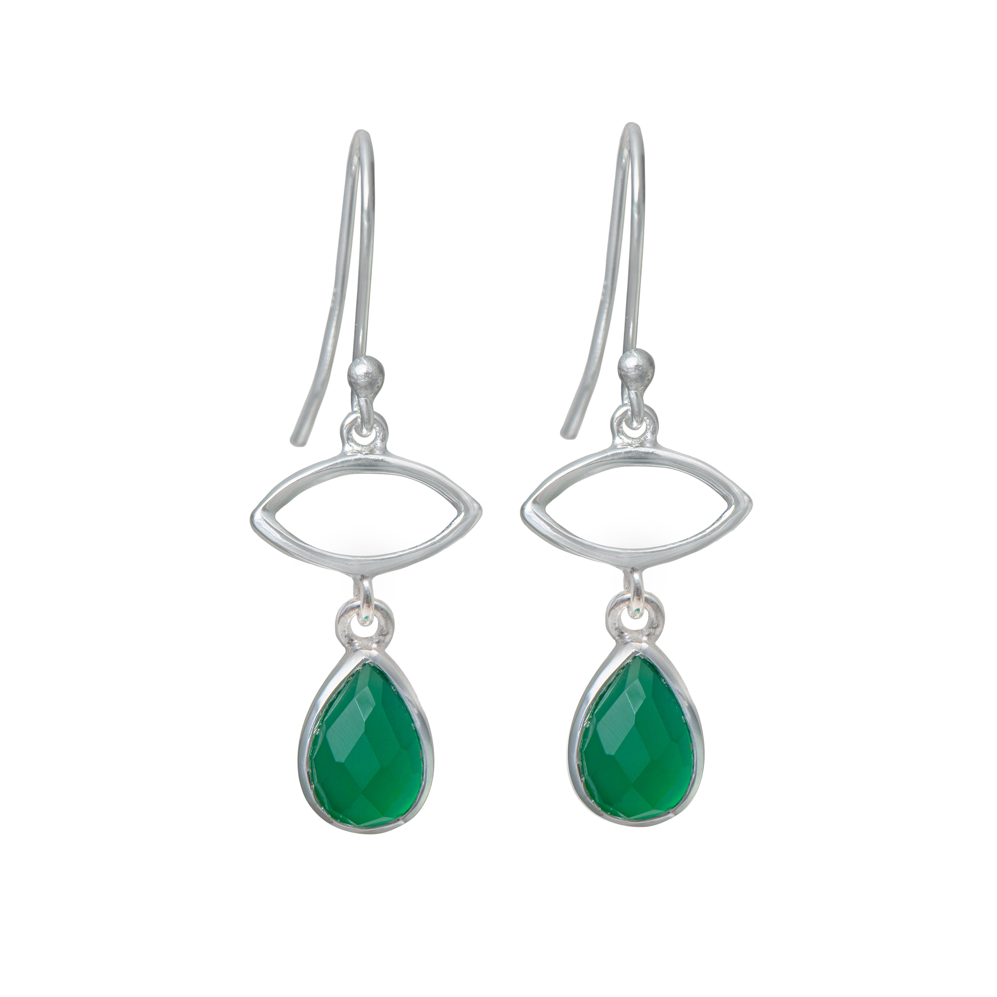 Silver Drop Earrings with Green Onyx Gemstone