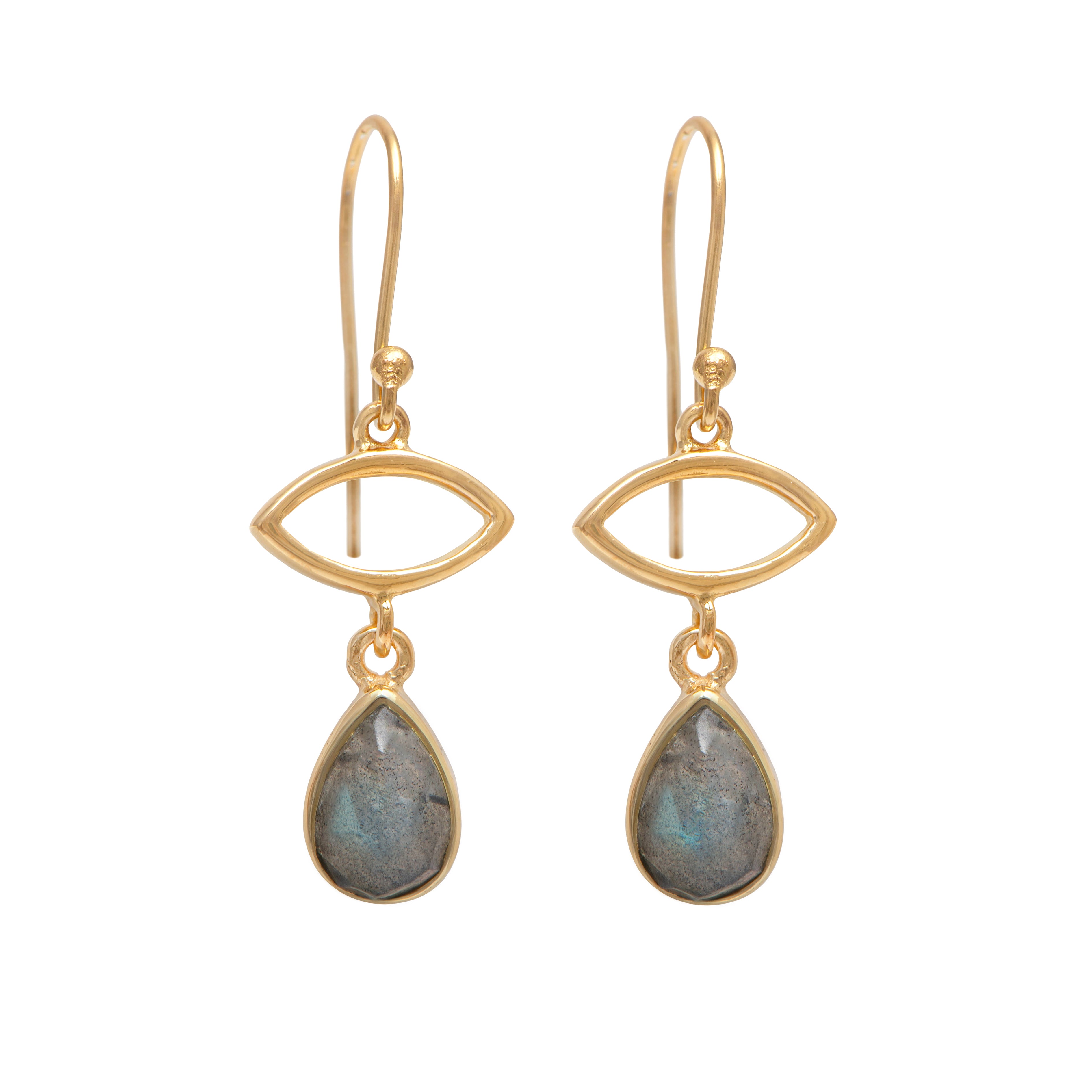 Gold Plated Drop Earrings with Labradorite Gemstone