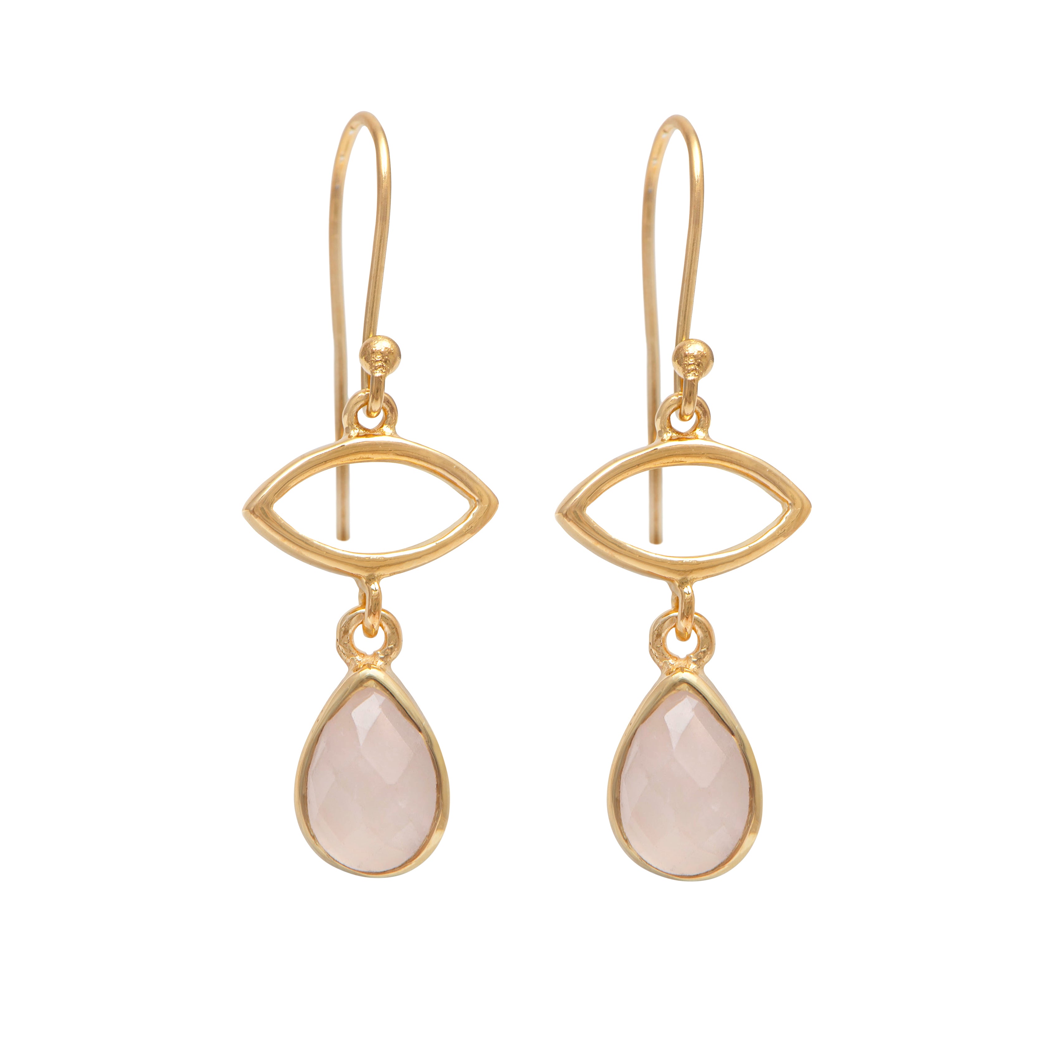 Gold Plated Drop Earrings with Rose Quartz Gemstone
