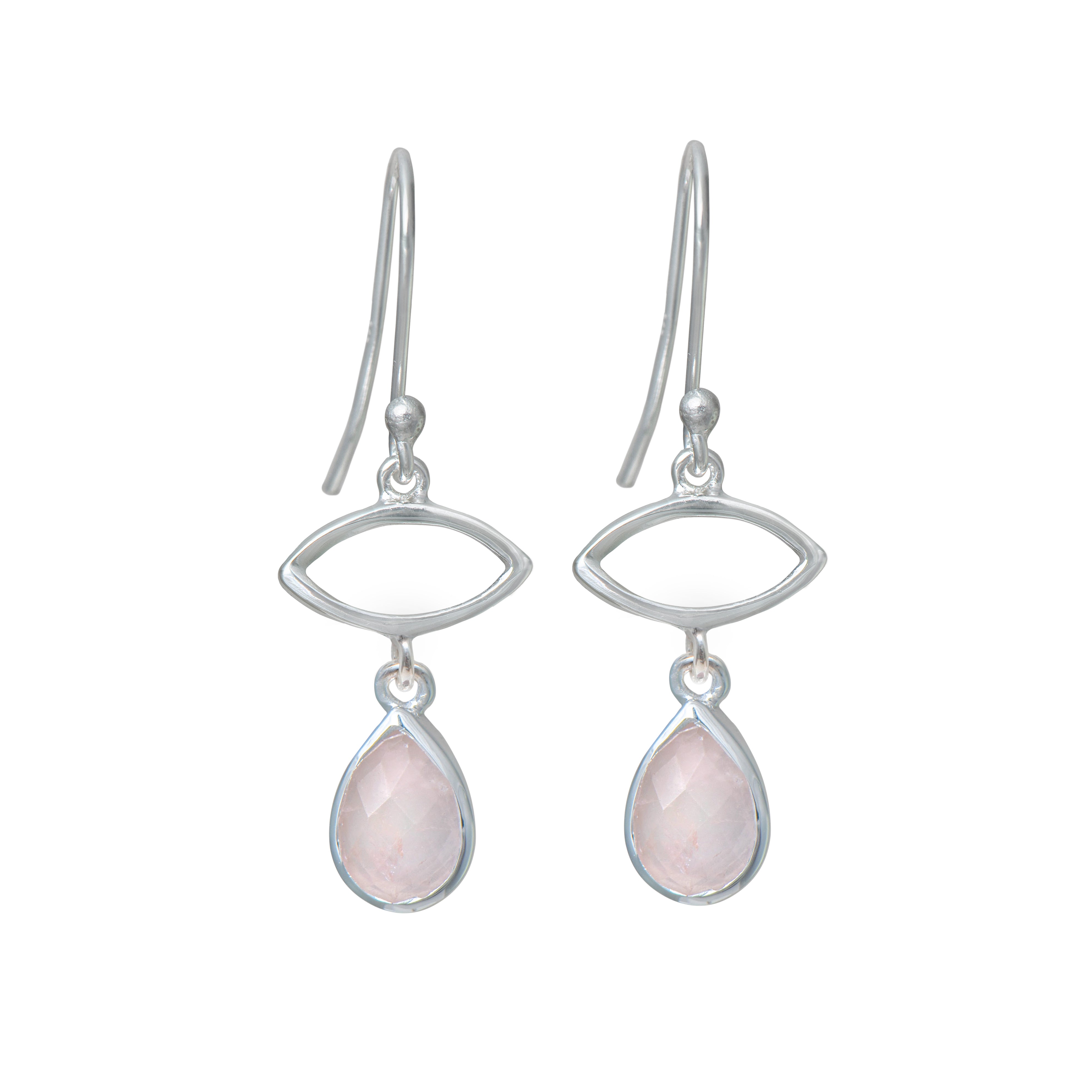 Silver Drop Earrings with Rose Quartz Gemstone