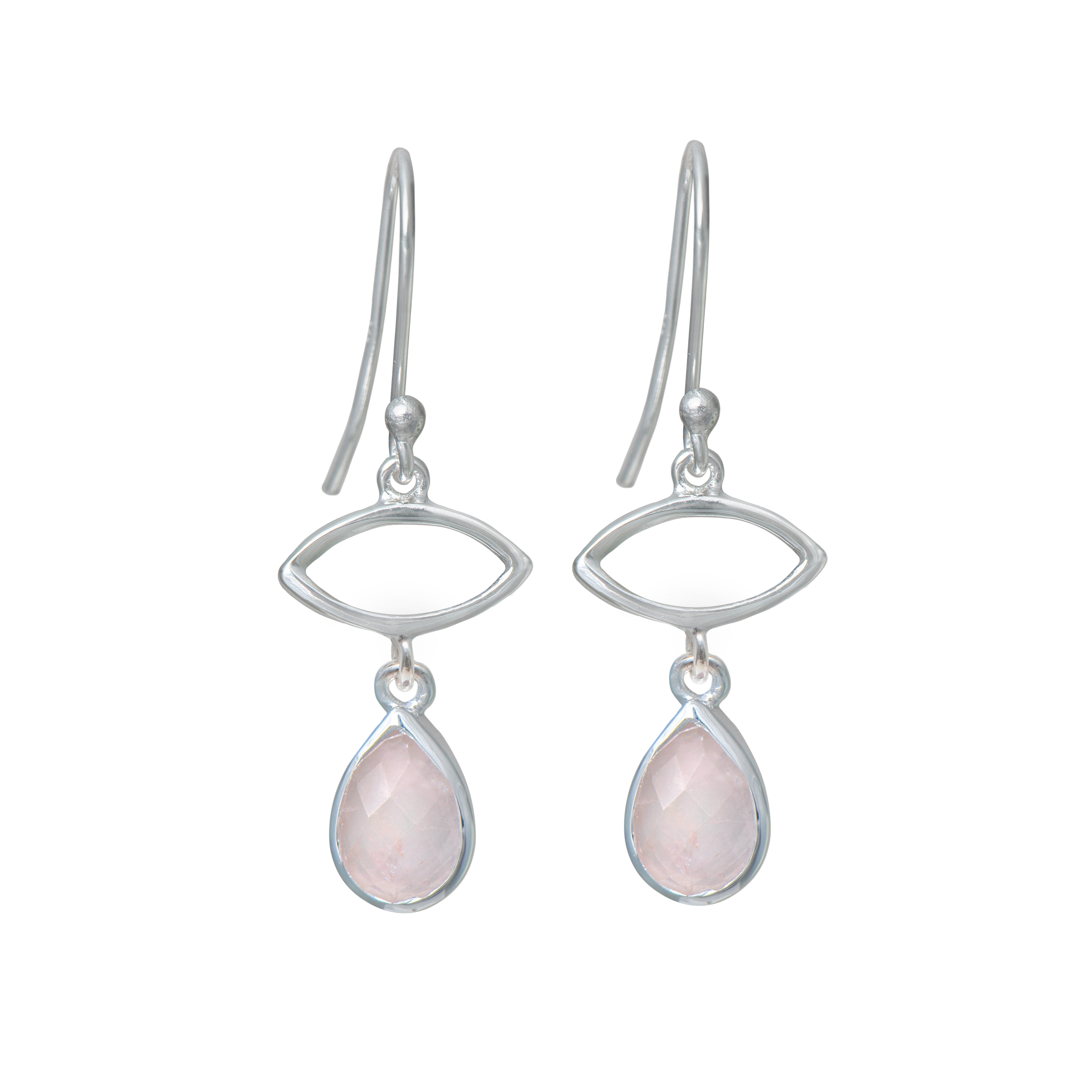 Silver Drop Earrings with Rose Quartz Gemstone