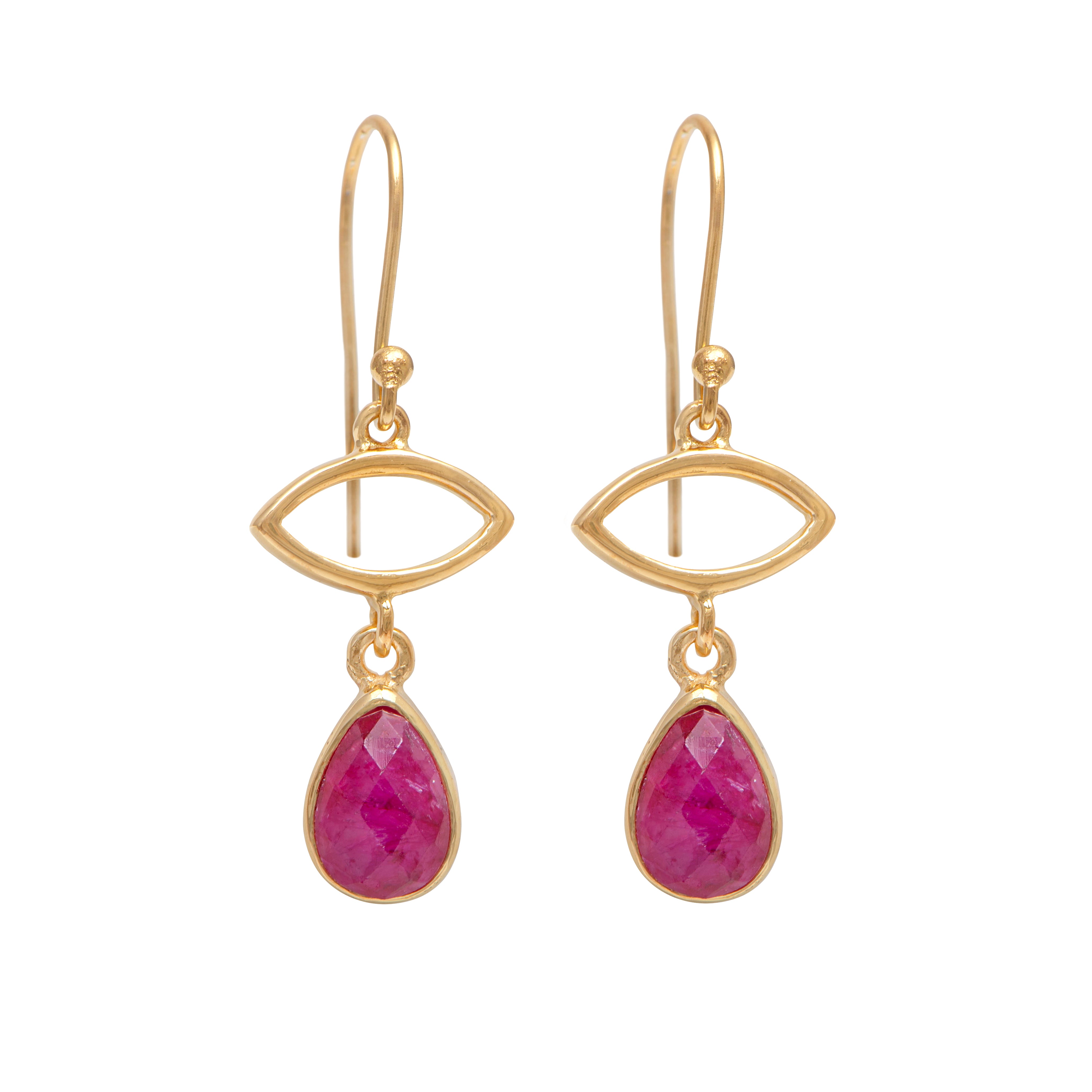 Gold Plated Drop Earrings with Ruby Quartz Gemstone