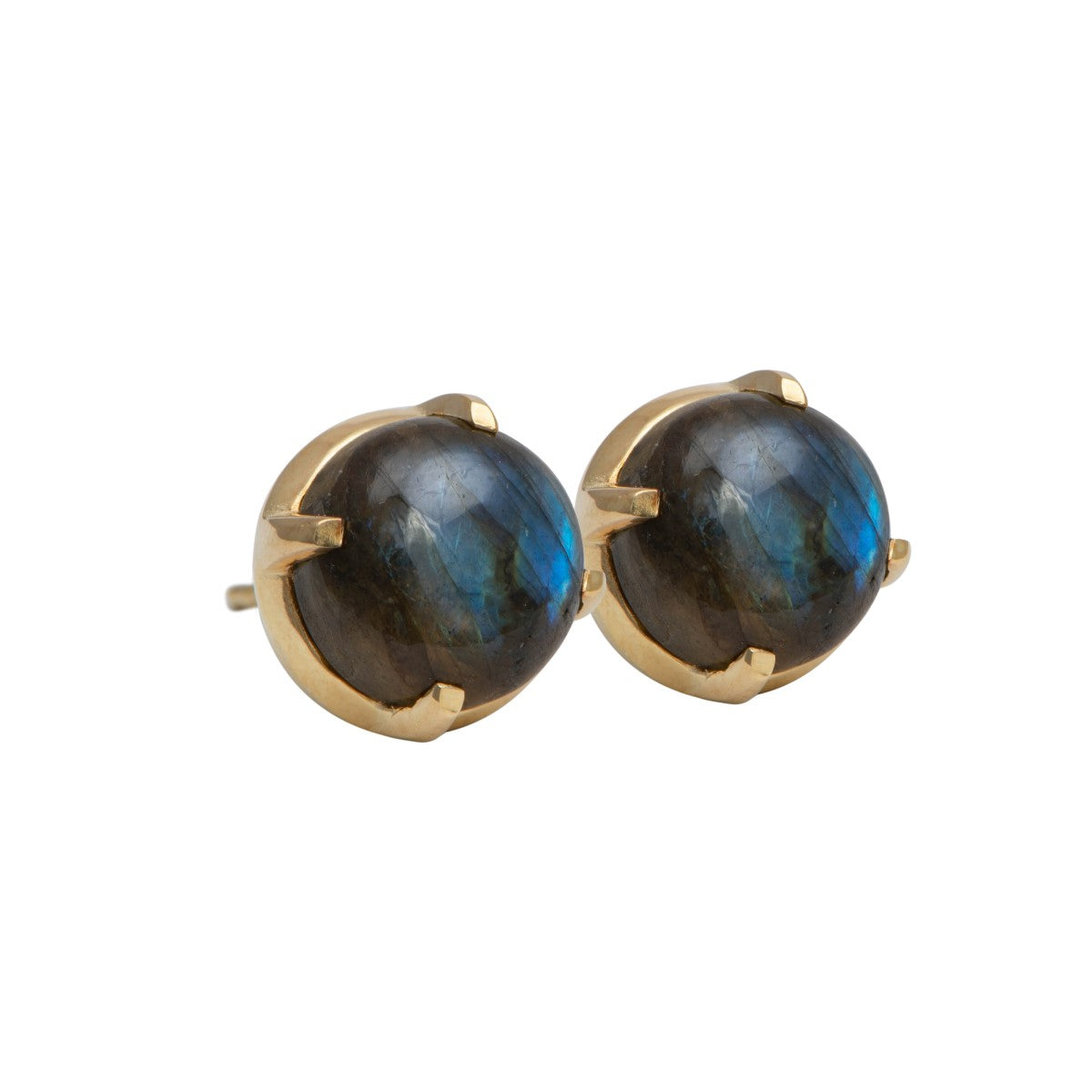 Round Cabochon Labradorite Stud Earrings in Gold Plated Sterling Silver