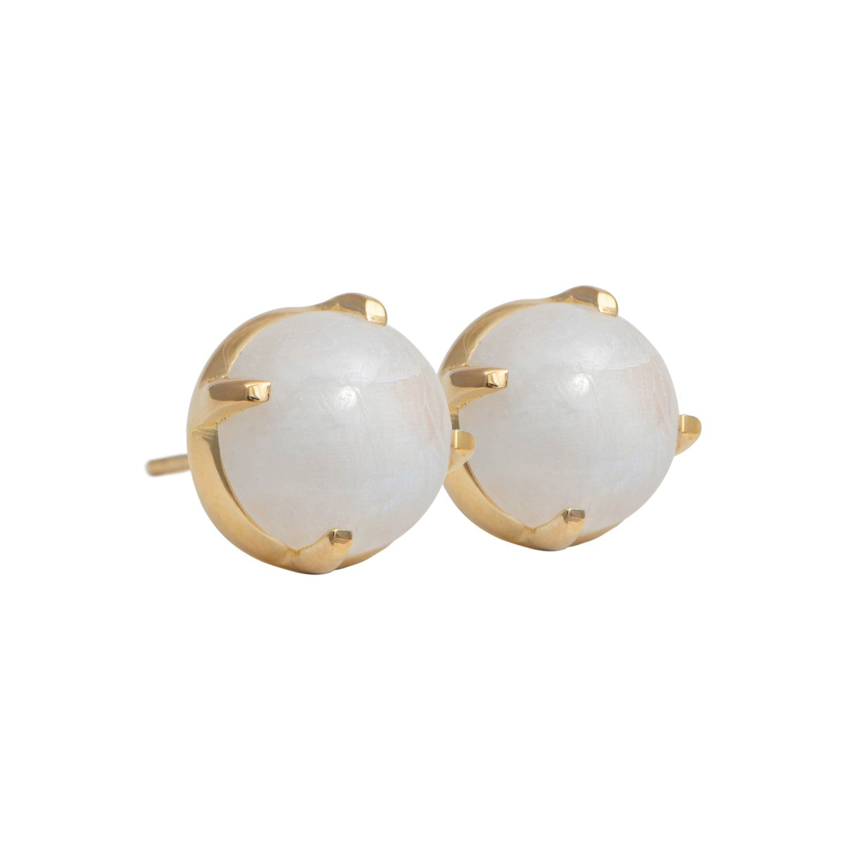 Round Cabochon Moonstone Stud Earrings in Gold Plated Sterling Silver