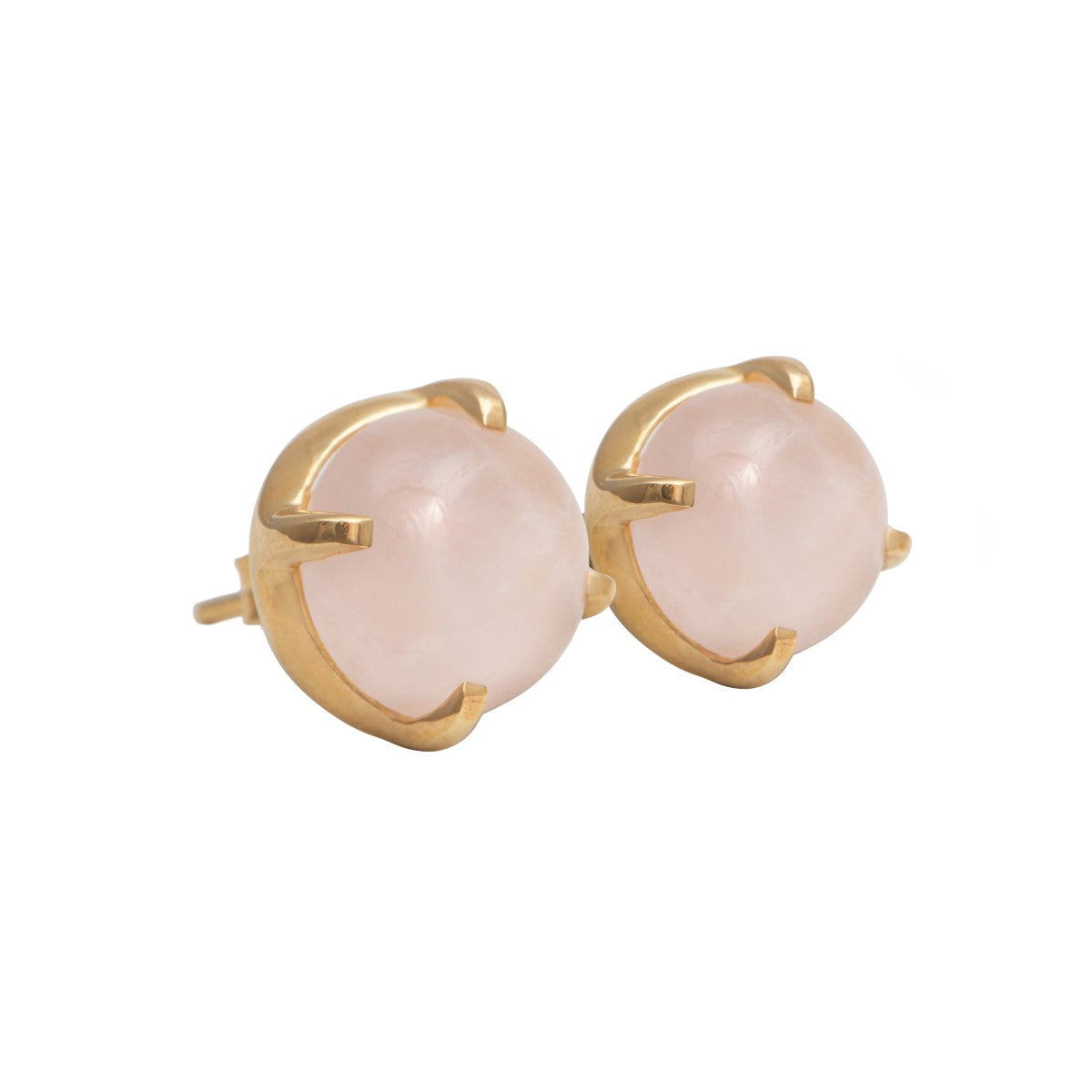 Round Cabochon Rose Quartz Stud Earrings in Gold Plated Sterling Silver