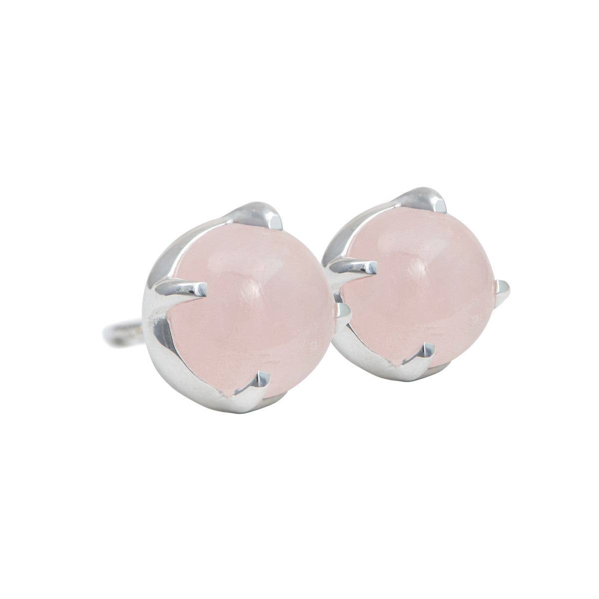 Round Cabochon Rose Quartz Stud Earrings in Sterling Silver