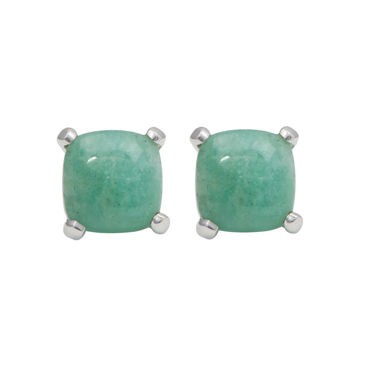Square Cabochon Amazonite Stud Earrings in Sterling Silver