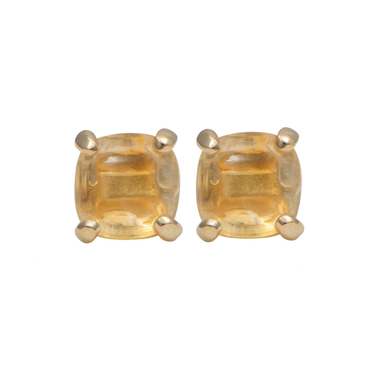 Square Cabochon Citrine Stud Earrings in Gold Plated Sterling Silver