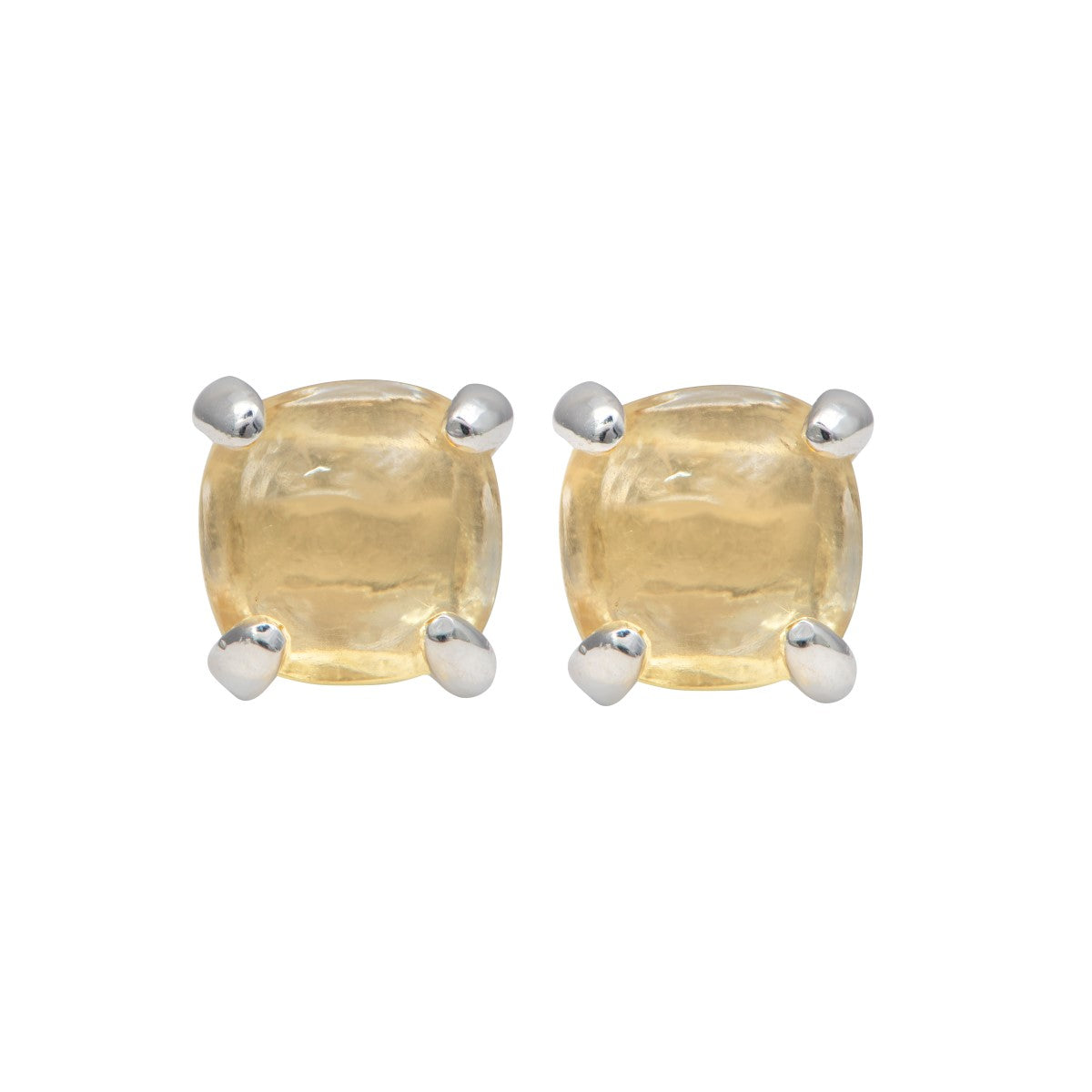 Square Cabochon Citrine Stud Earrings in Sterling Silver