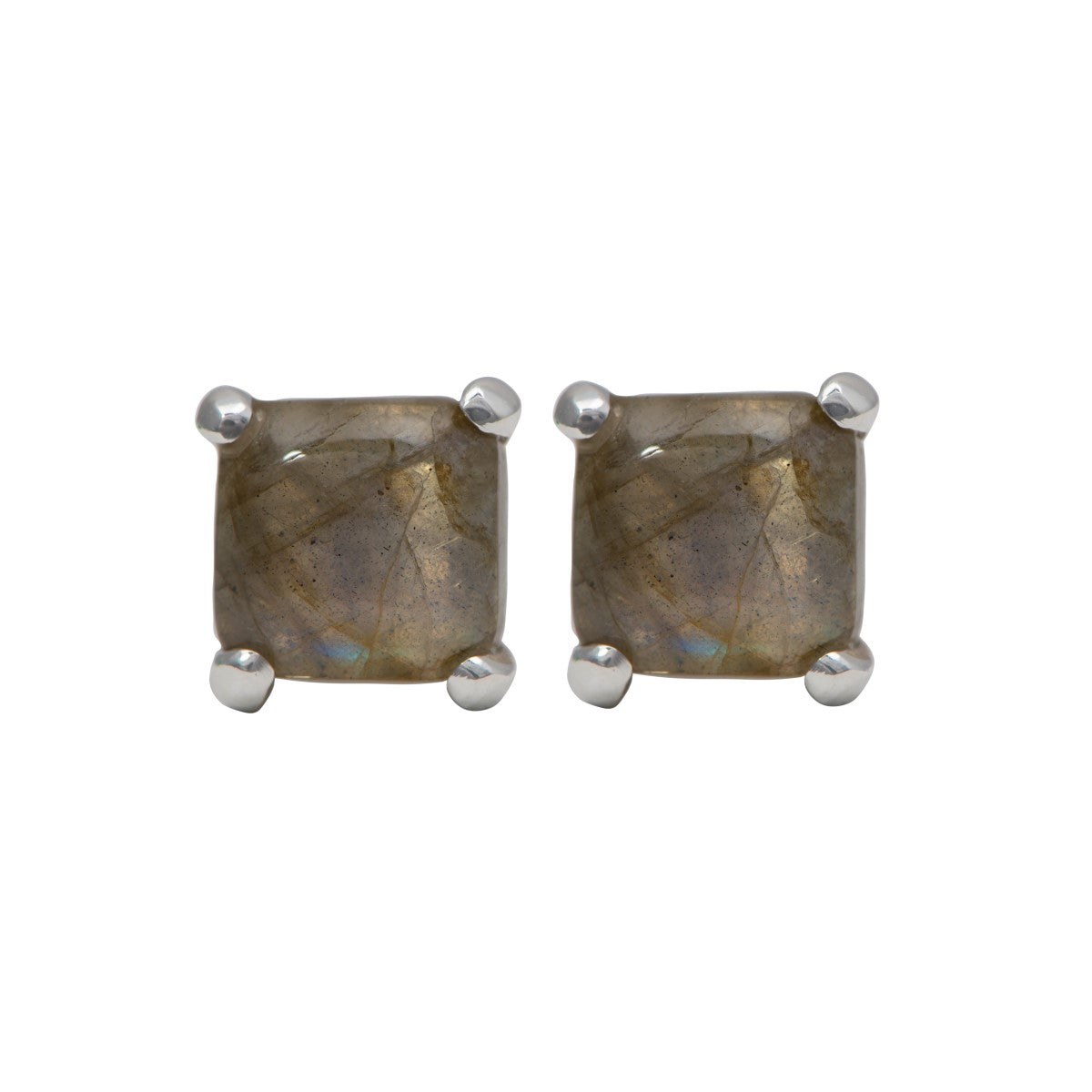 Square Cabochon Labradorite Stud Earrings in Sterling Silver