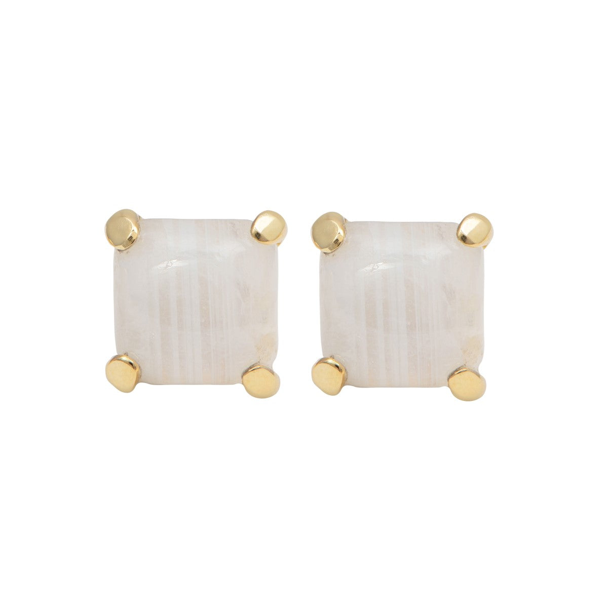 Square Cabochon Moonstone Stud Earrings in Gold Plated Sterling Silver