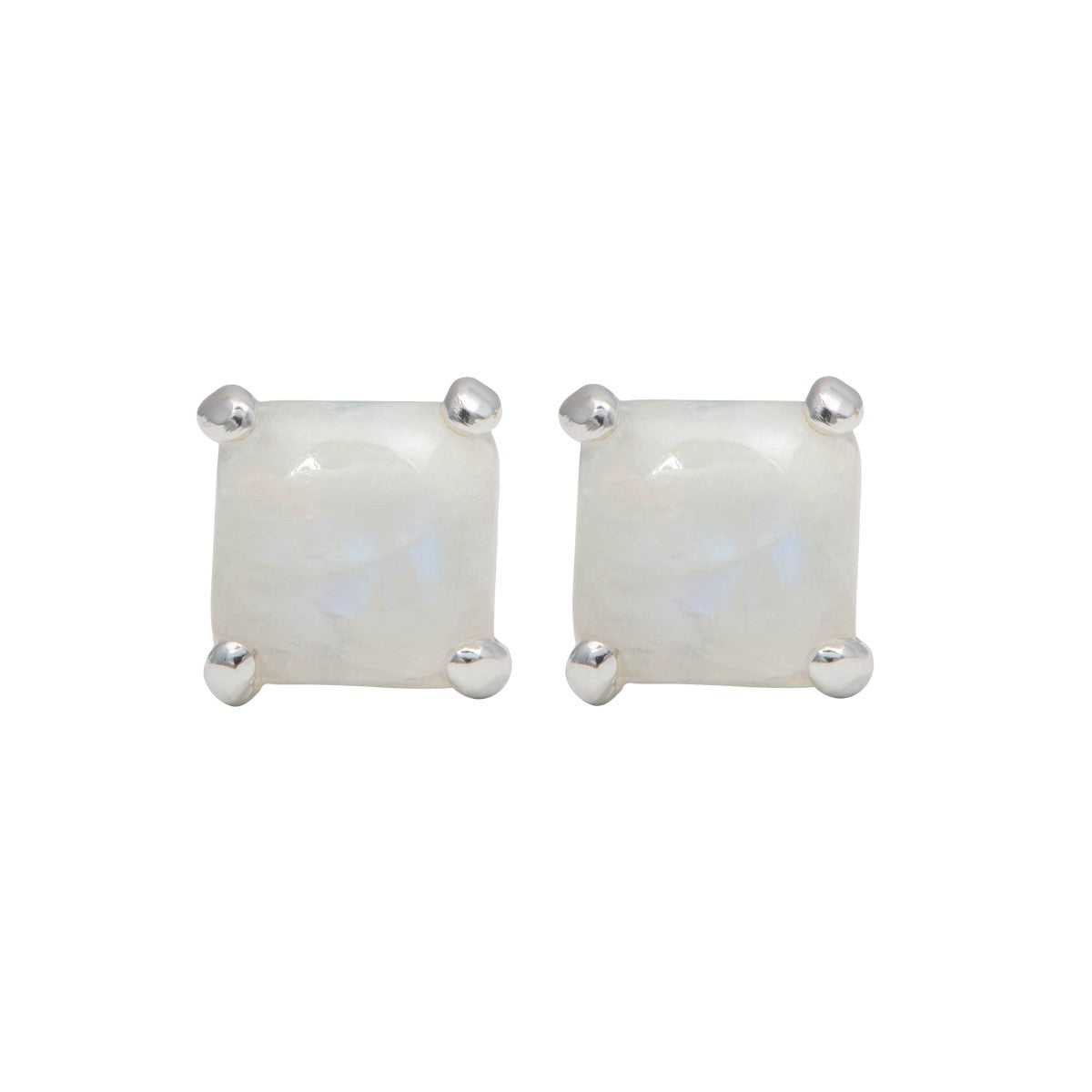 Square Cabochon Moonstone Stud Earrings in Sterling Silver
