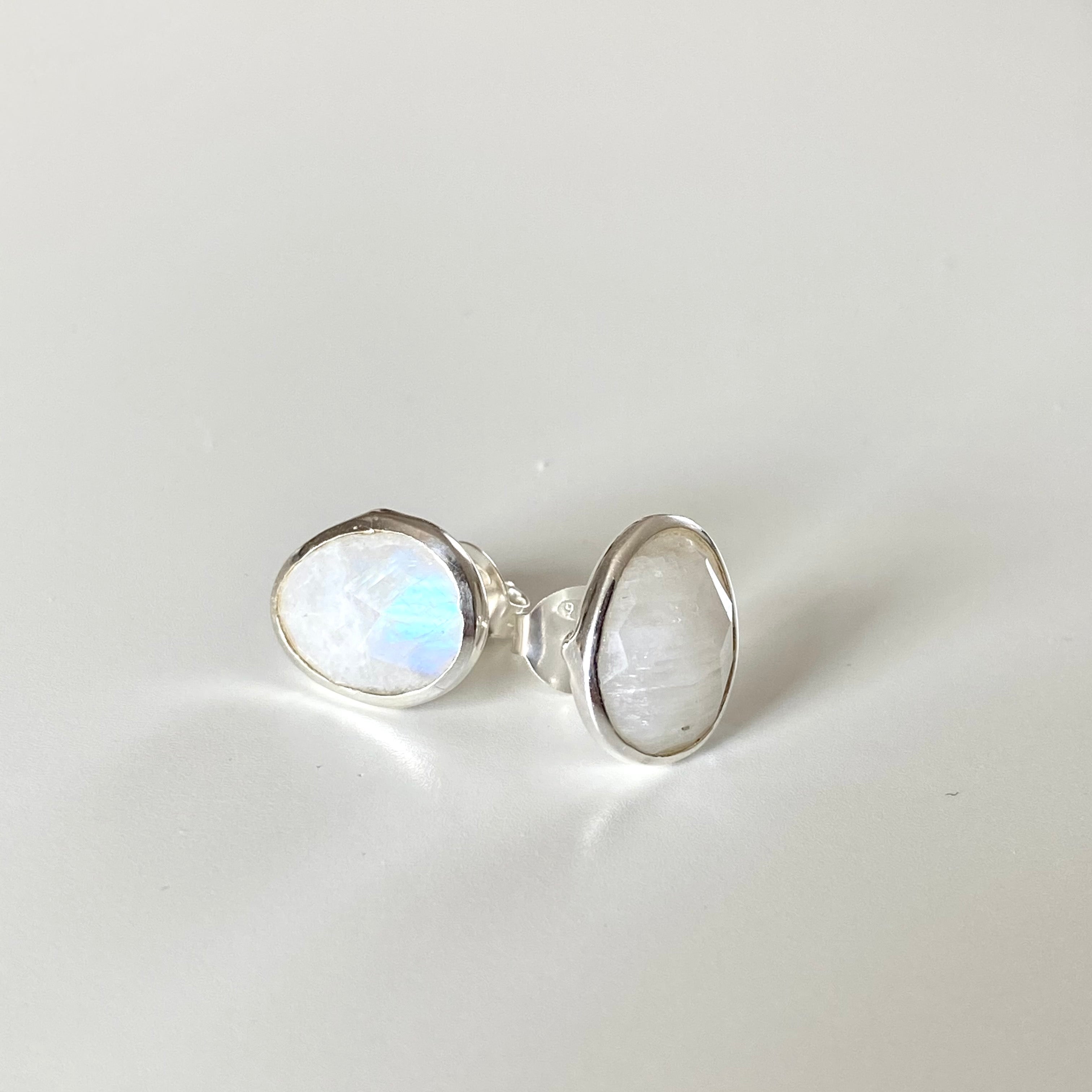 Moonstone Organic Elliptical Shaped Gemstone Studs in Sterling Silver