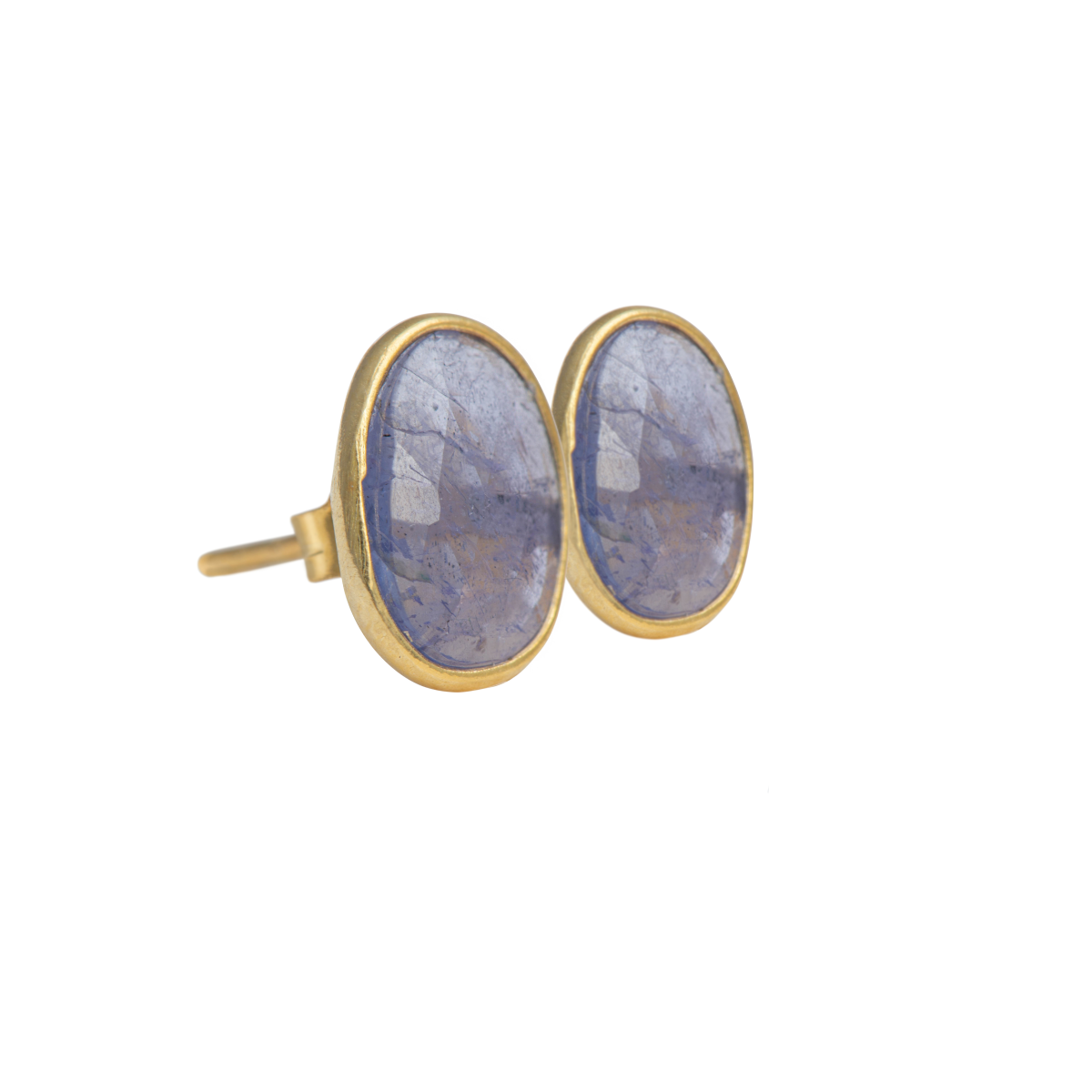 Tanzanite Organic Elliptical Shaped Gemstone Studs in Gold Plated Sterling Silver