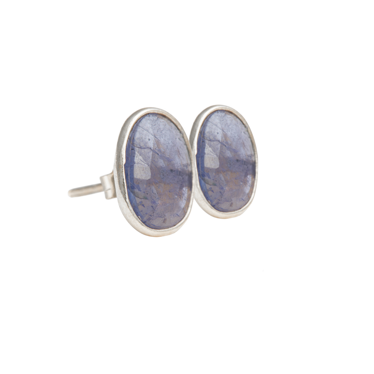 Tanzanite Organic Elliptical Shaped Gemstone Studs in Sterling Silver