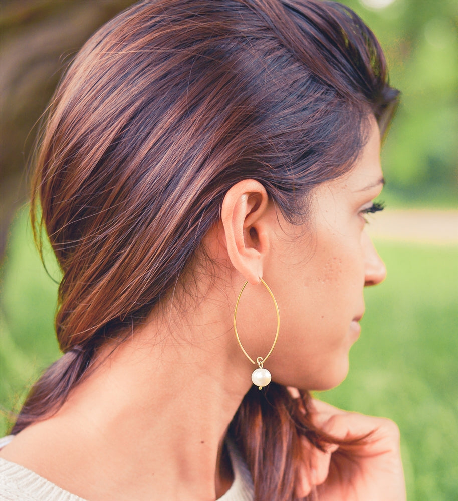 Gold Plated Long Silver Earrings with Pearl Drop