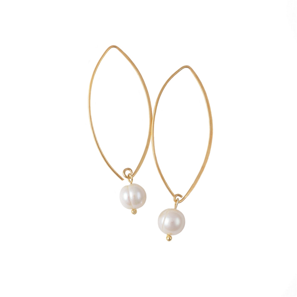 Gold Plated Long Silver Earrings with Pearl Drop