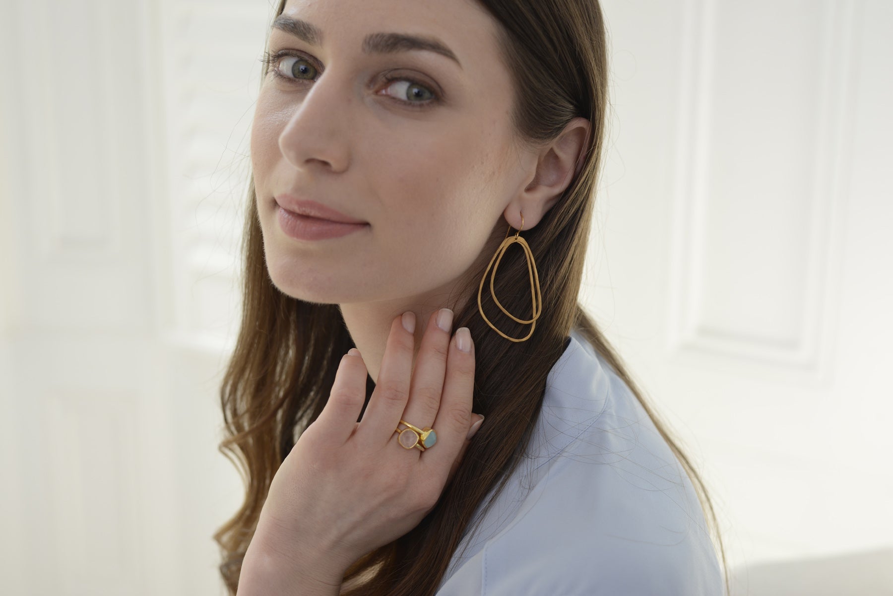 Gold Plated Brushed Silver Asymmetric Triangle Earrings